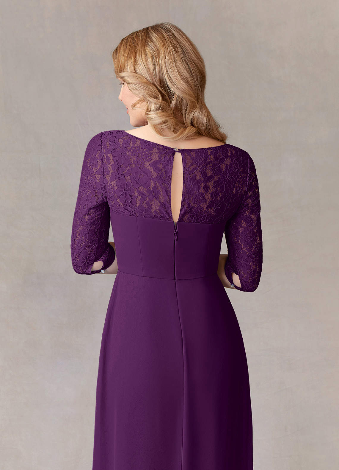 Cicinia A-Line Grape Mother Of The Bride Dress Plus Size Long Chiffon Lace Tea Length main image 1