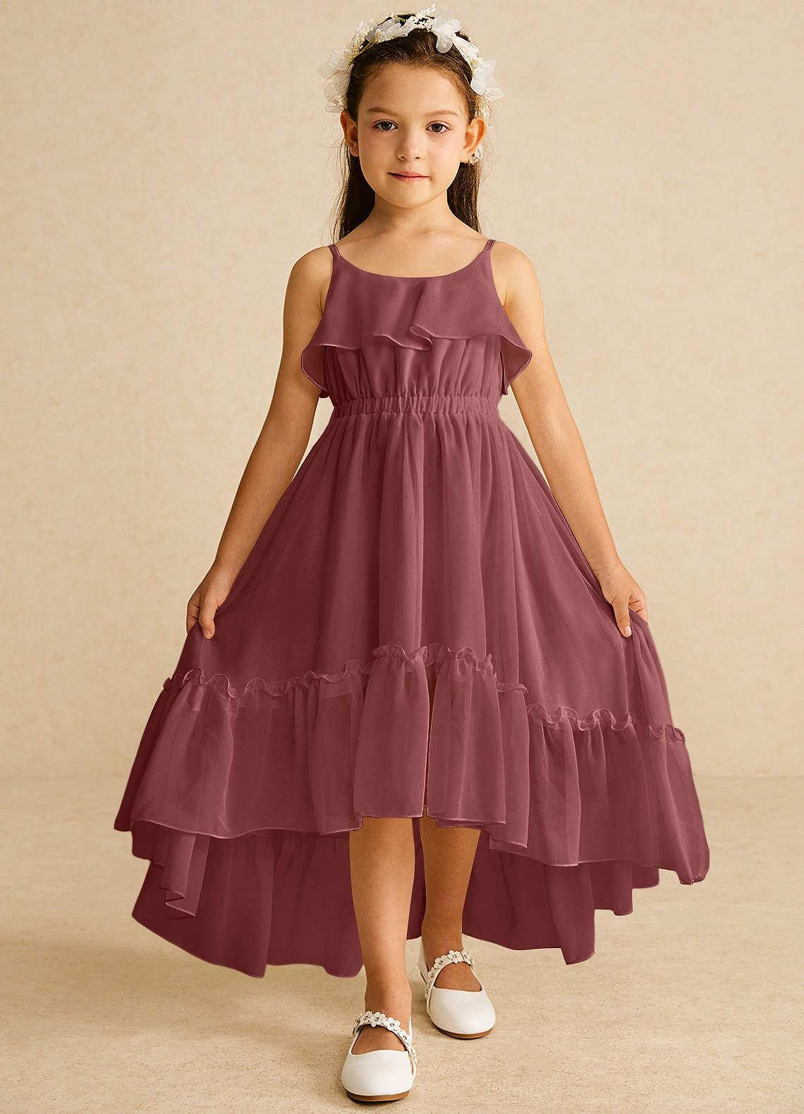 Azazie Karmen Flower Girl Dresses Amethyst A-Line Ruched Chiffon Dress image1