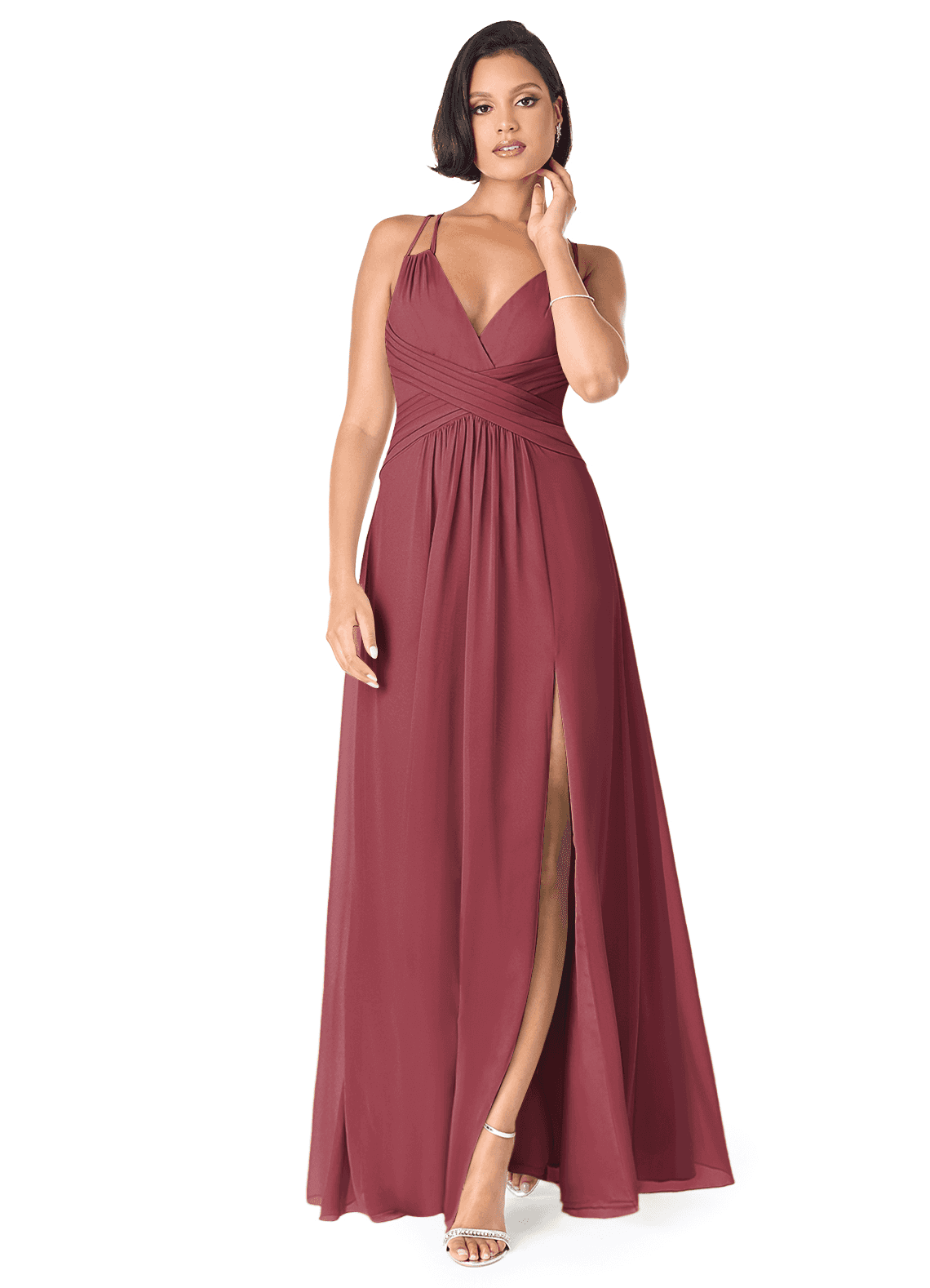 Azazie Farren Bridesmaid Dresses Merlot A-Line Pleated Chiffon Convertible Dress image1