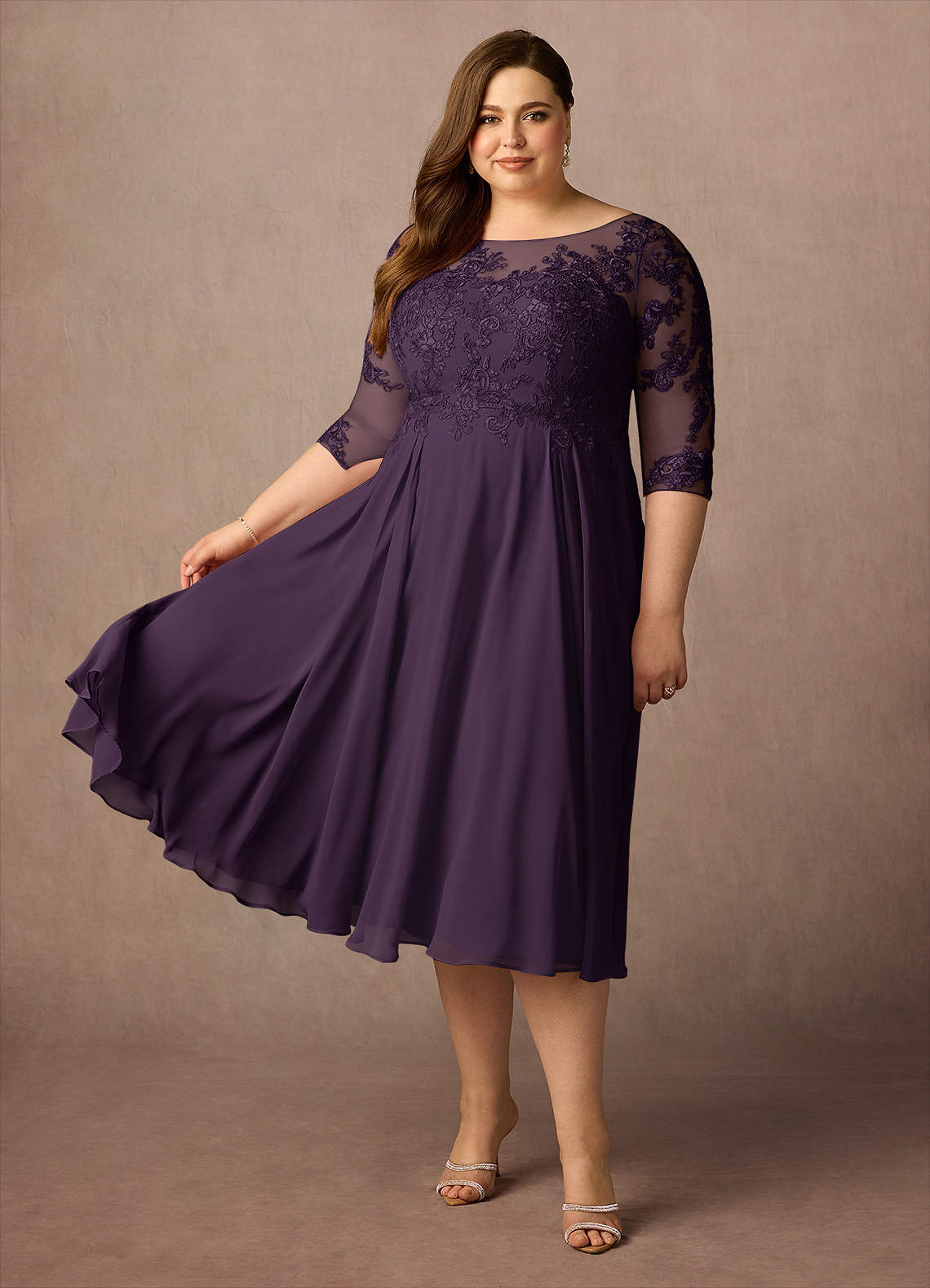 Azazie Marge Mother of the Bride Dresses Plum A-Line Scoop Lace Chiffon Dress image7