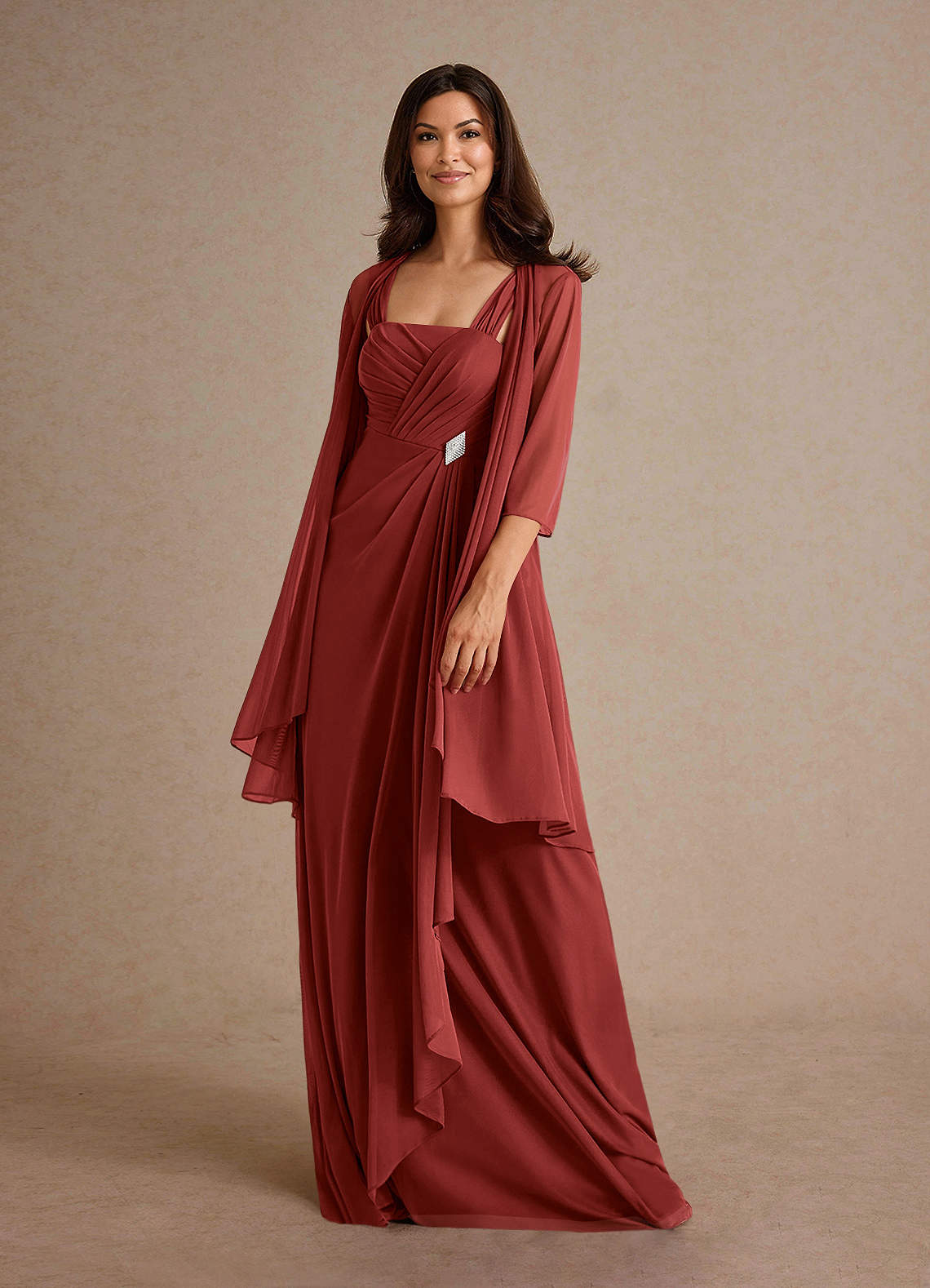 Azazie Clinton Mother of the Bride Dresses Rust A-Line Pleated Mesh Dress image1