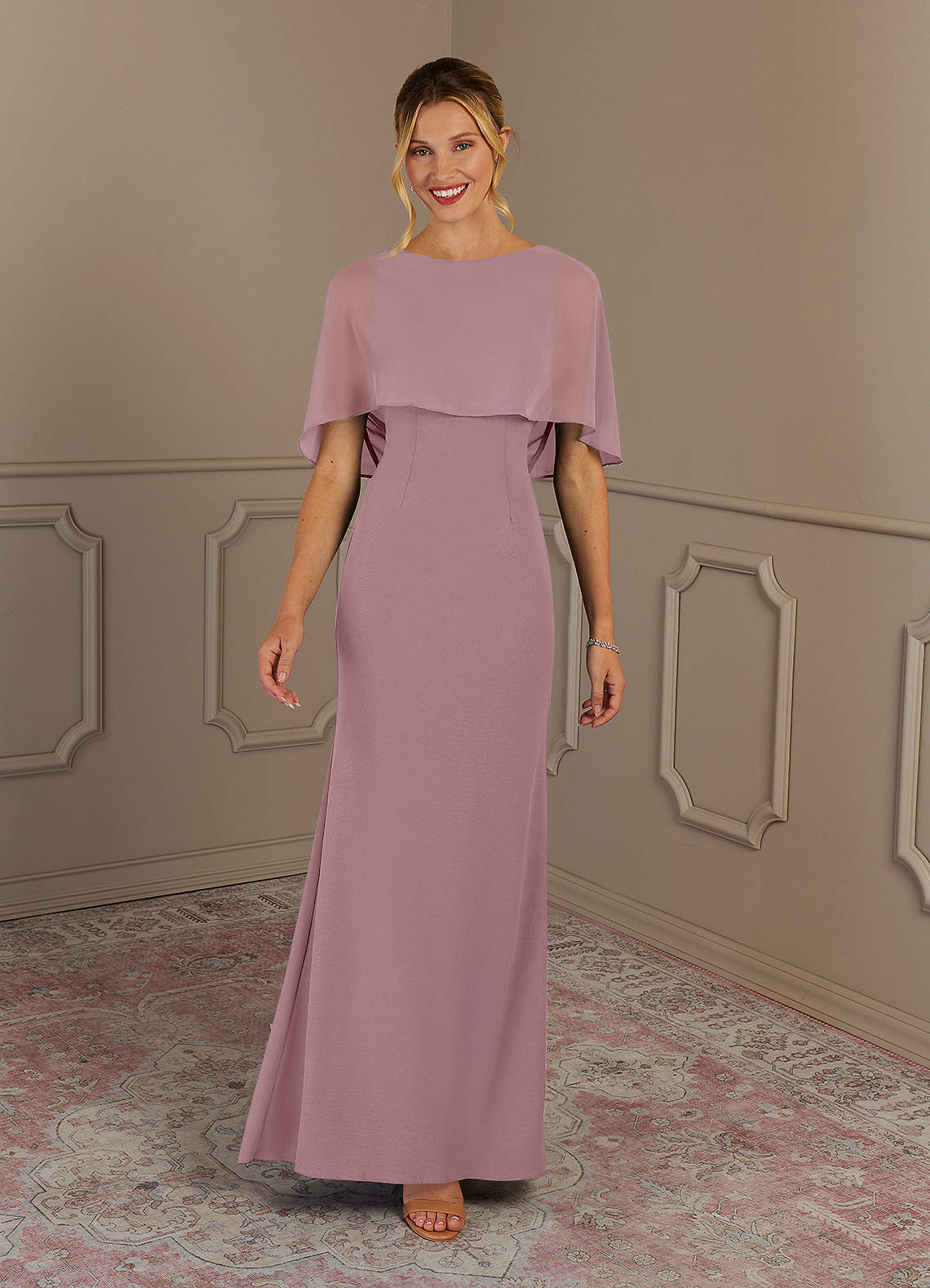 Azazie Dion Mother of the Bride Dresses Dusty Rose Sheath Scoop Stretch Crepe Dress image3