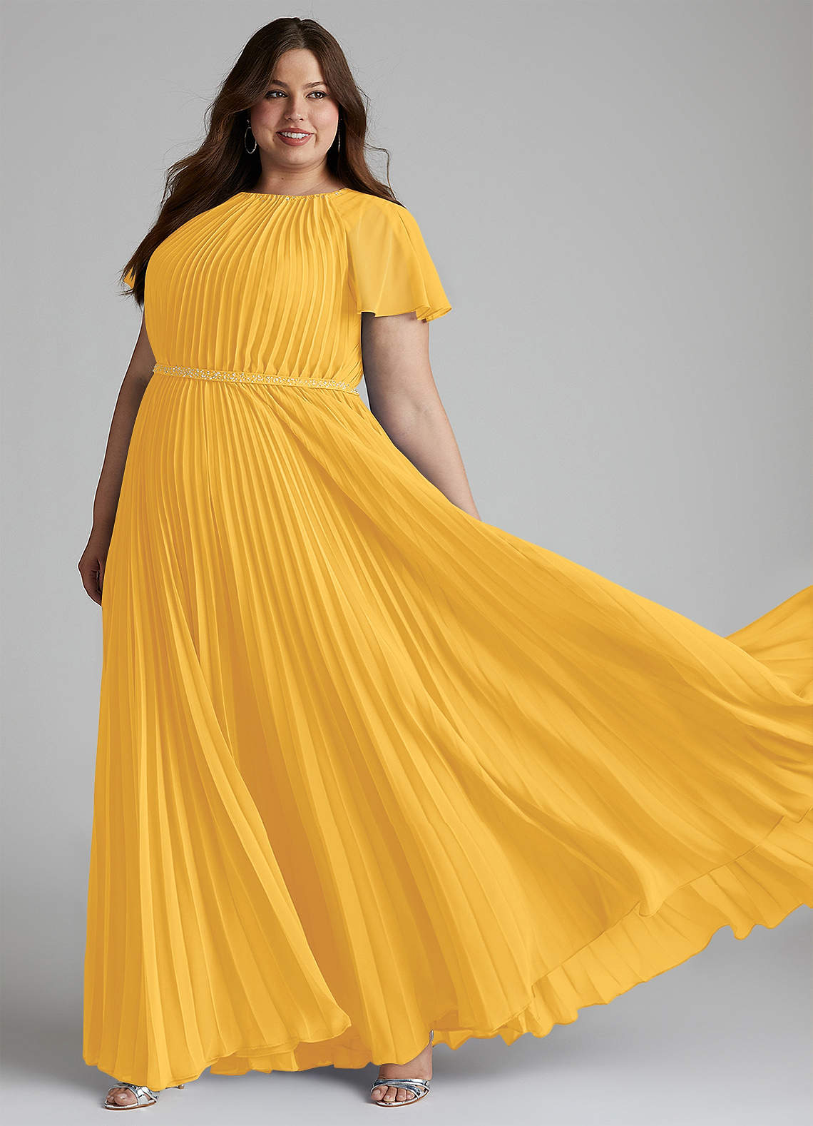 Azazie Kara Modest Bridesmaid Dresses A-Line Pleated Chiffon Floor-Length Dress image9