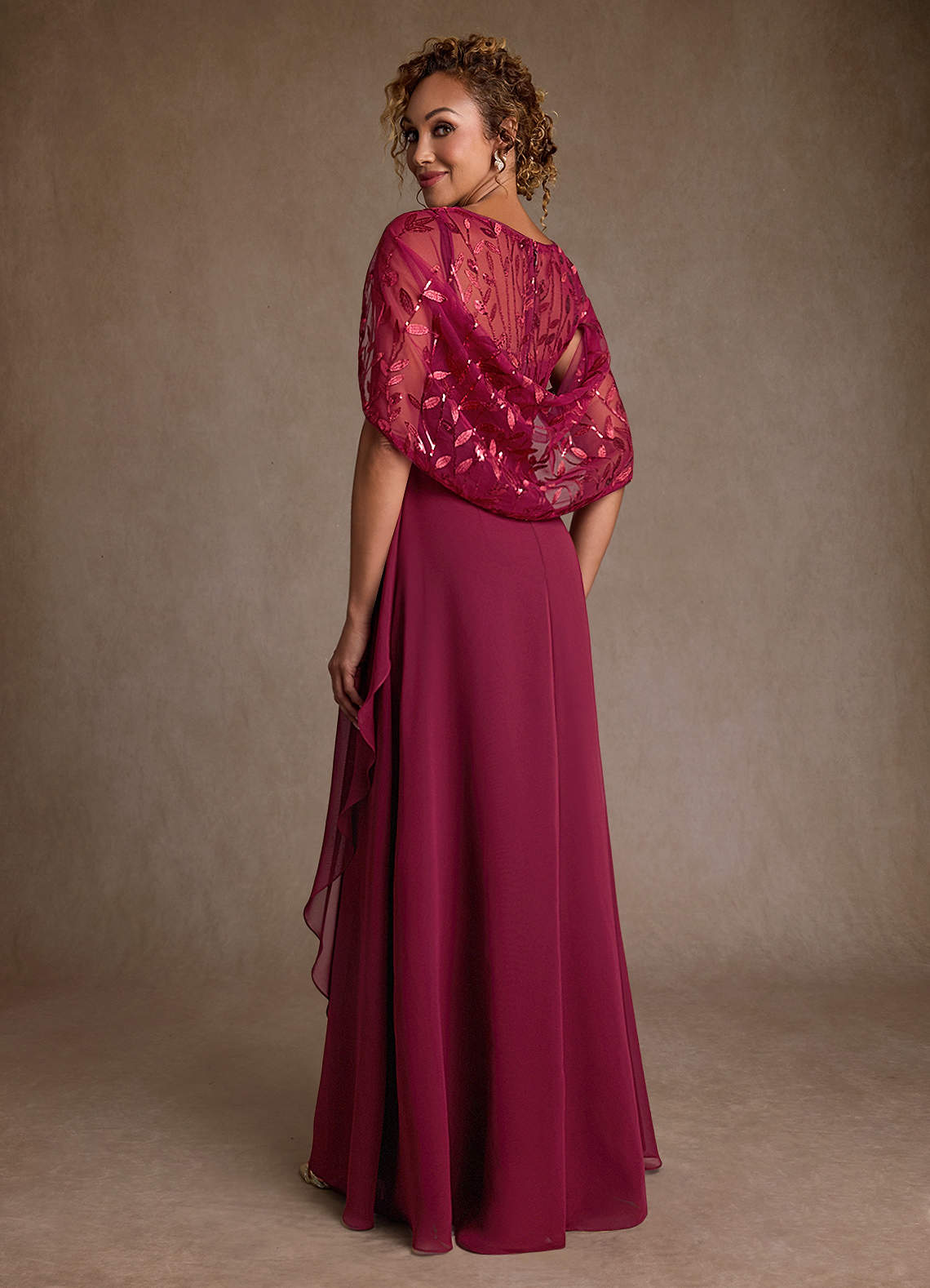 Azazie Beckley At-home Try On Dresses Burgundy A-Line Lace Chiffon Dress image1