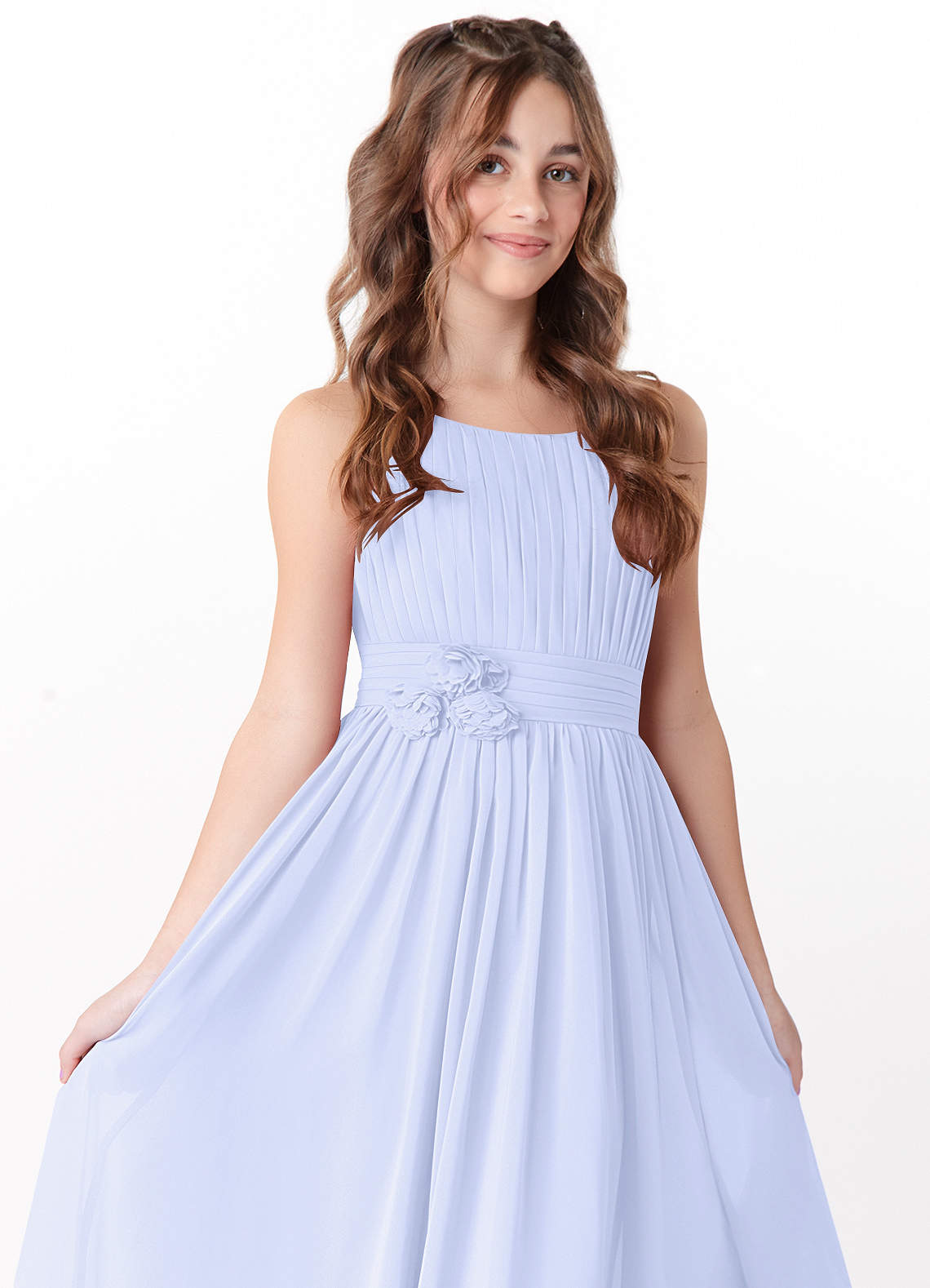 Azazie Astrid Junior Abito A-Line in Chiffon Floreale Lavanda image1