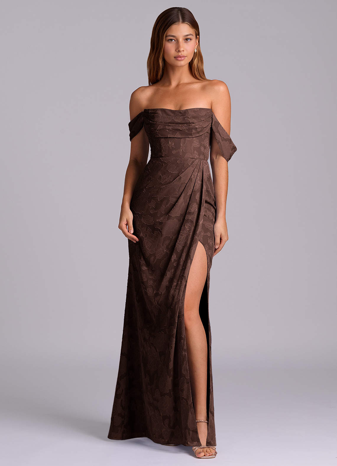Azazie Johana Bridesmaid Dresses Ganache Mermaid Off the Shoulder Floral Burnout Convertible Dress image2