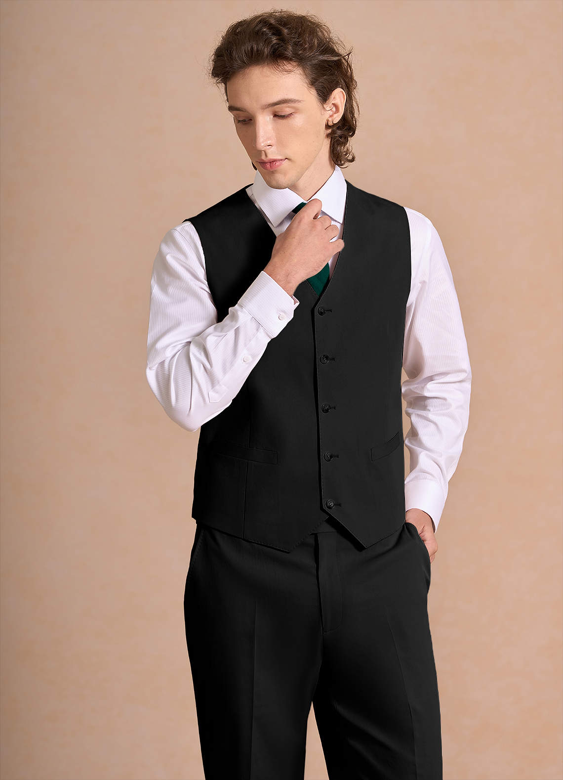 front Carter Black Cotton Linen Blend Suit Vest