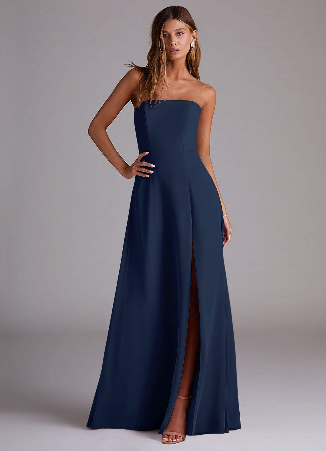 Azazie Wren Bridesmaid Dresses Dark Navy A-Line Side Slit Chiffon Convertible Dress image2