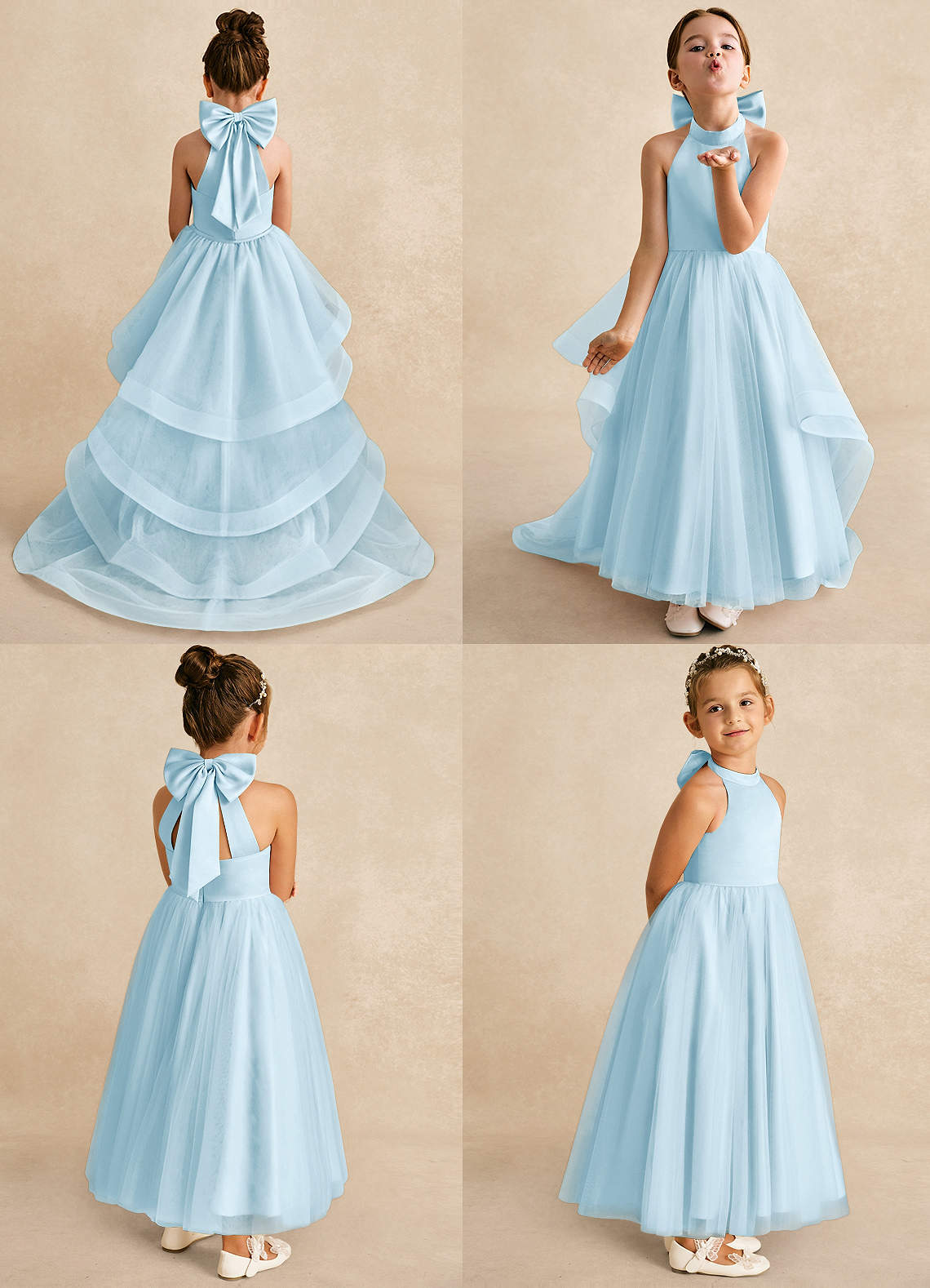Azazie Bev vestidos de niña de las flores Vestido de Azul Cielo de Tul de Corte En A con Convertible image1