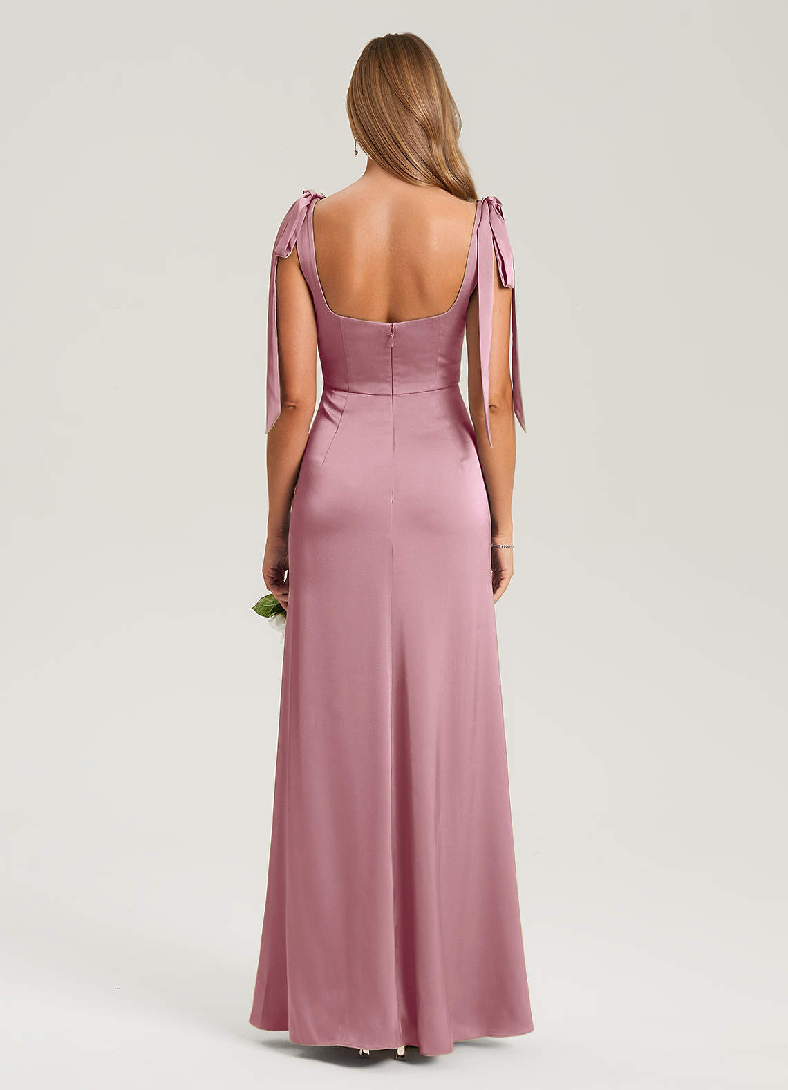 satin mauve bridesmaid dresses Azazie Frostine