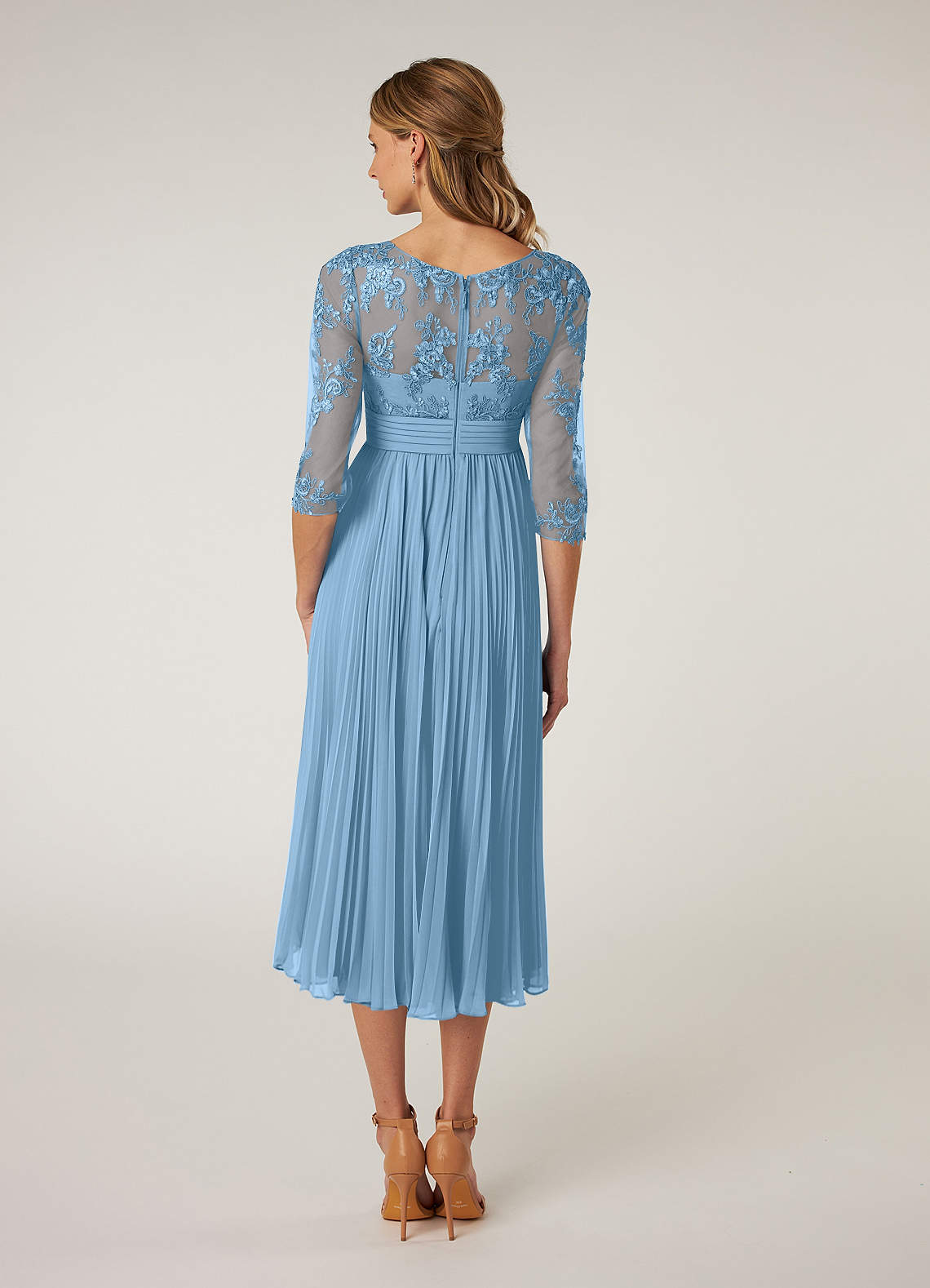 Azazie Tutu Mother of the Bride Dresses Steel Blue A-Line Boatneck Lace Chiffon Dress image1