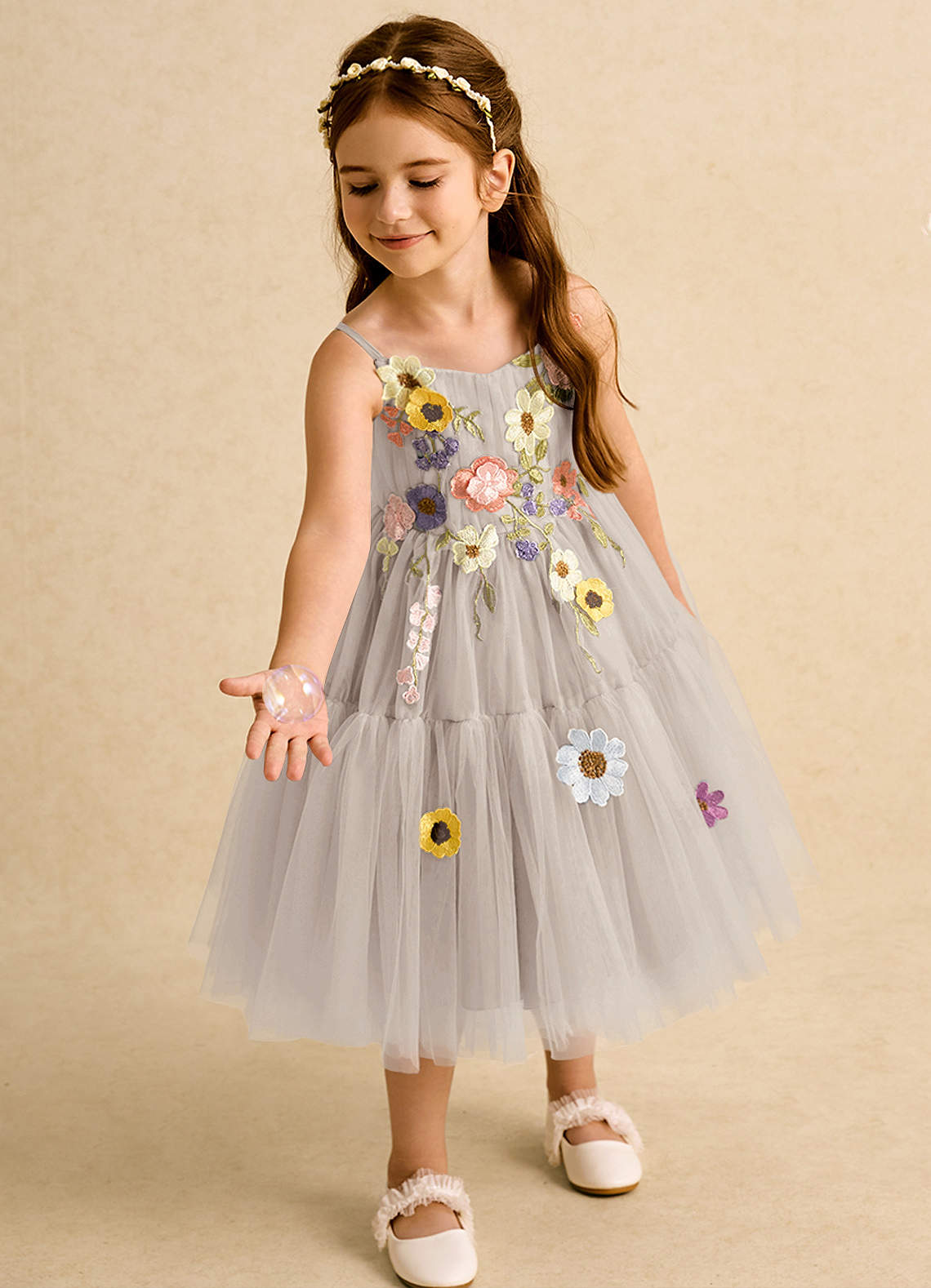 Azazie Osea Flower Girl Dresses Frost Ball-Gown Pleated Tulle Dress image1