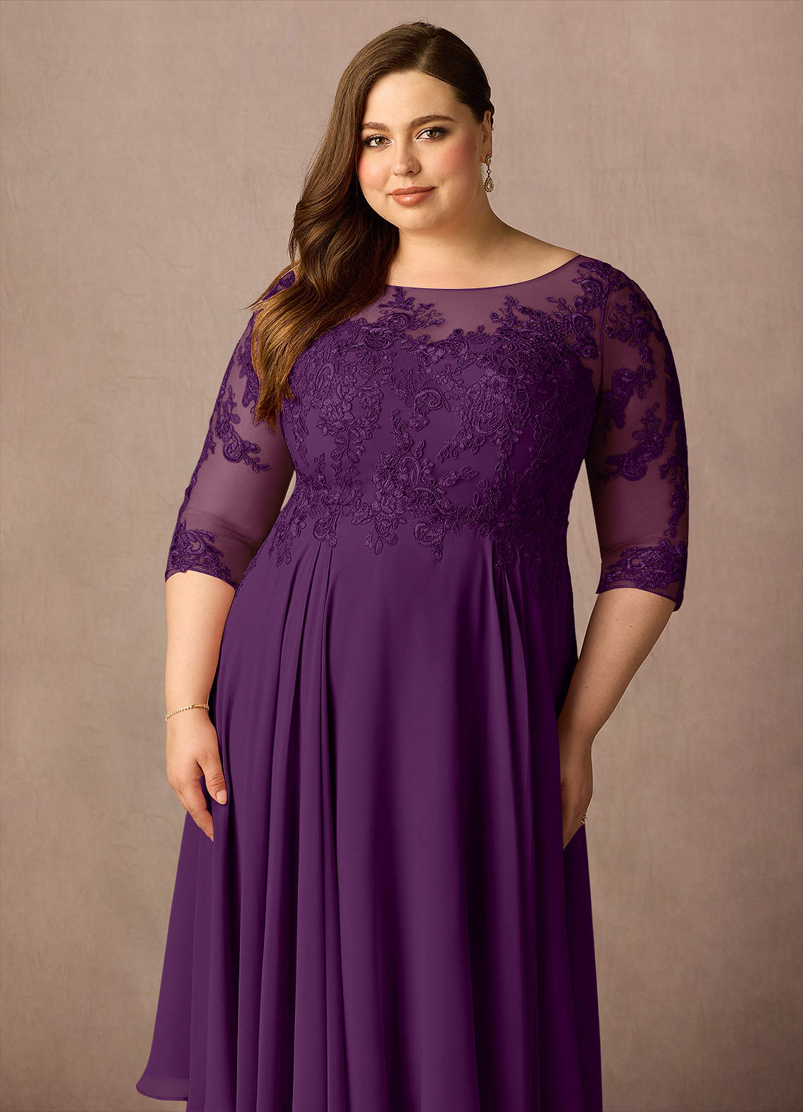 Azazie Marge Mother of the Bride Dresses Grape A-Line Scoop Lace Chiffon Dress image10