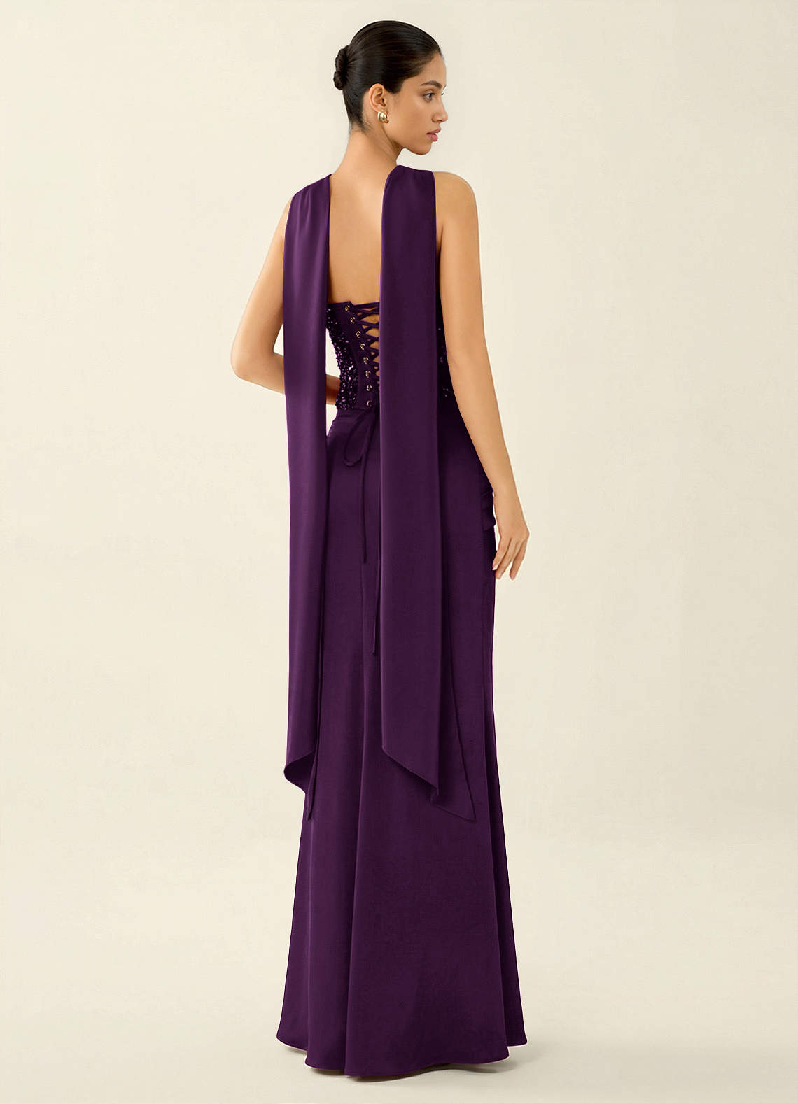 Melisande Dark Purple Sparkly Corset Lace Up Back Mermaid Prom Dress |  Azazie