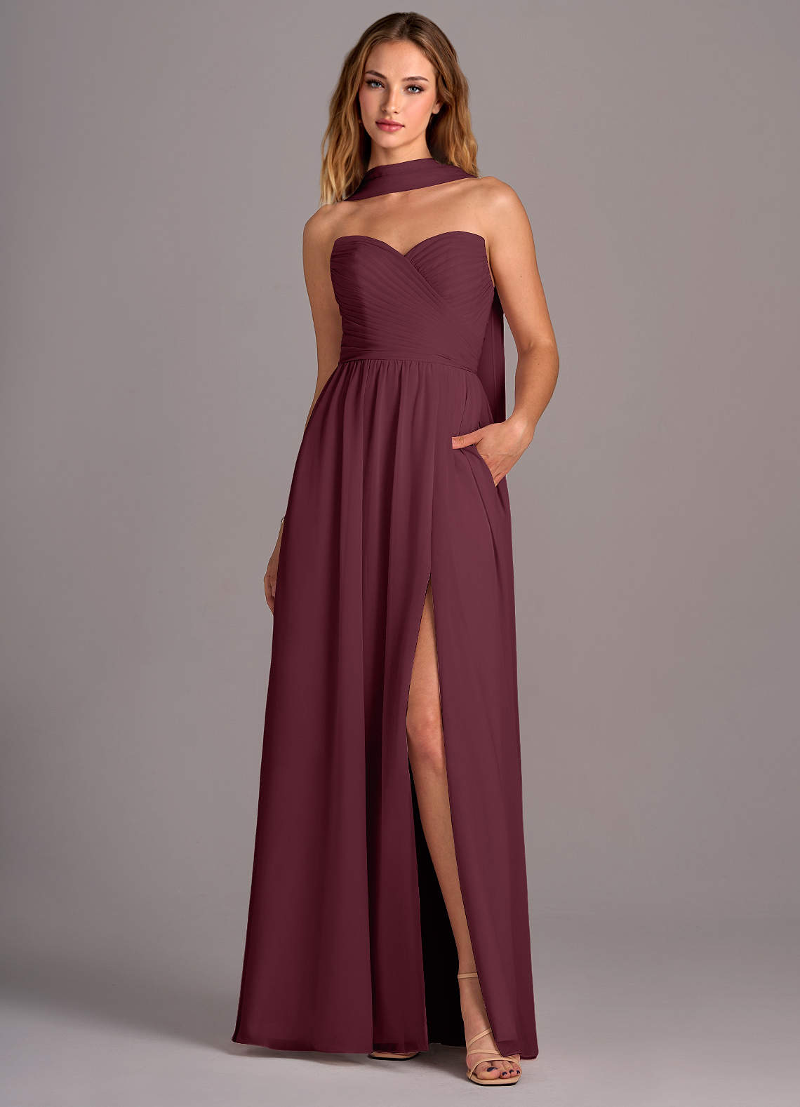 Azazie Joni Bridesmaid Dresses Cabernet A-Line Strapless Chiffon Convertible Dress image1