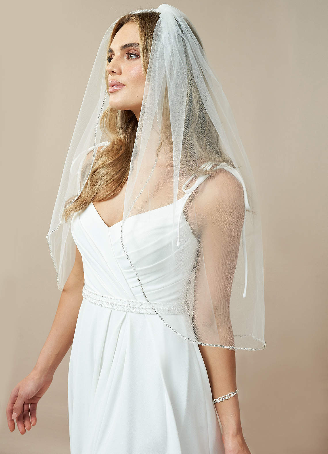 front Paula Beads Waist Length Veil