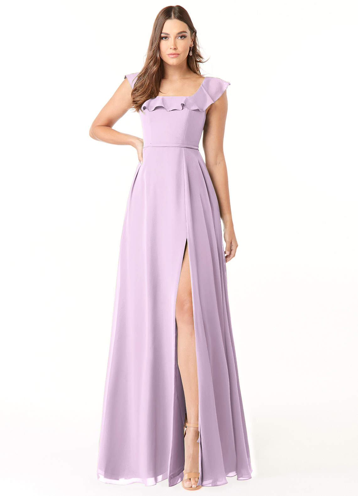 Azazie Jinny Bridesmaid Dresses Frosted Lilac A-Line Square Neckline Ruched Chiffon Dress image1