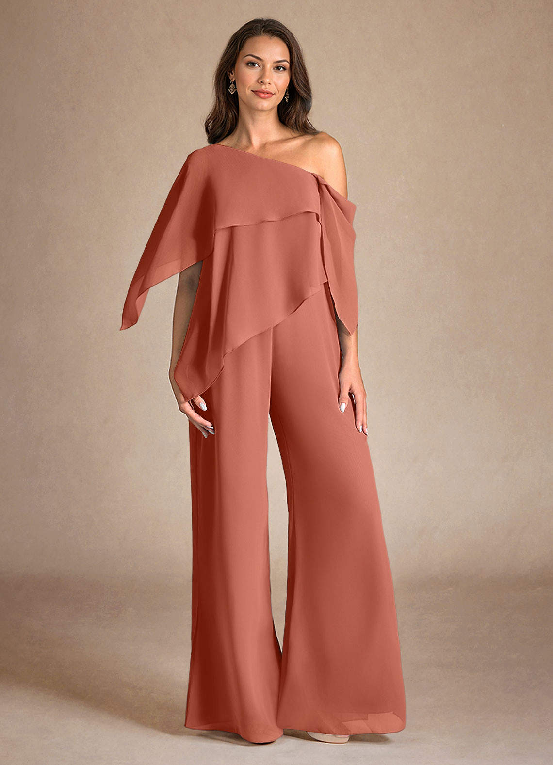 Azazie Halima Mother of the Bride Dresses Clay Jumpsuit/Pantsuit Side Slit Chiffon Dress image1