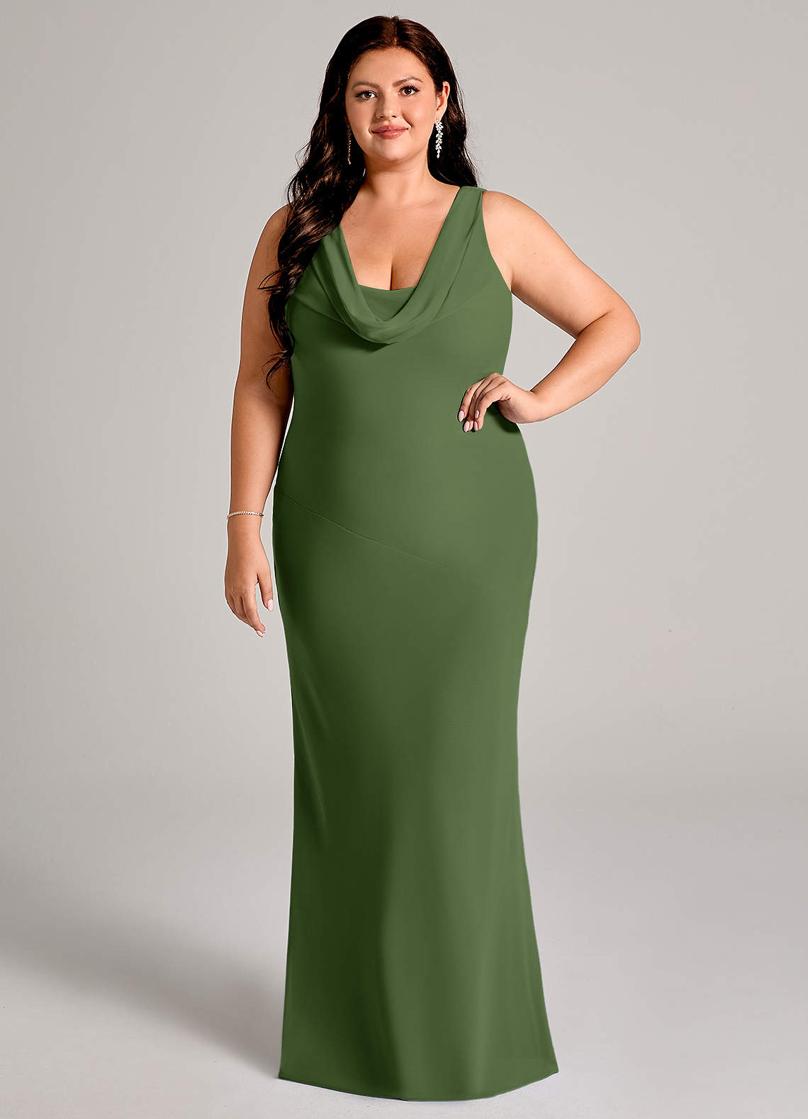 Azazie Rylina Bridesmaid Dresses Olive Mermaid Pleated Chiffon Dress image1
