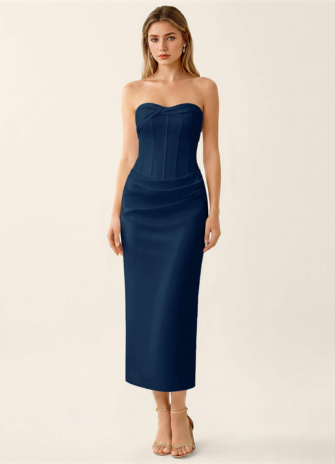 navy blue corset midi dress Bustier A Line Midi Dress Navy Blue