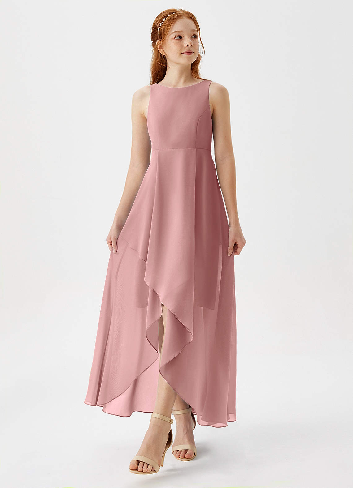 Azazie Lizette Junior Jurk van Chiffon met A-Lijn Geplooid Stoffige Roos image3