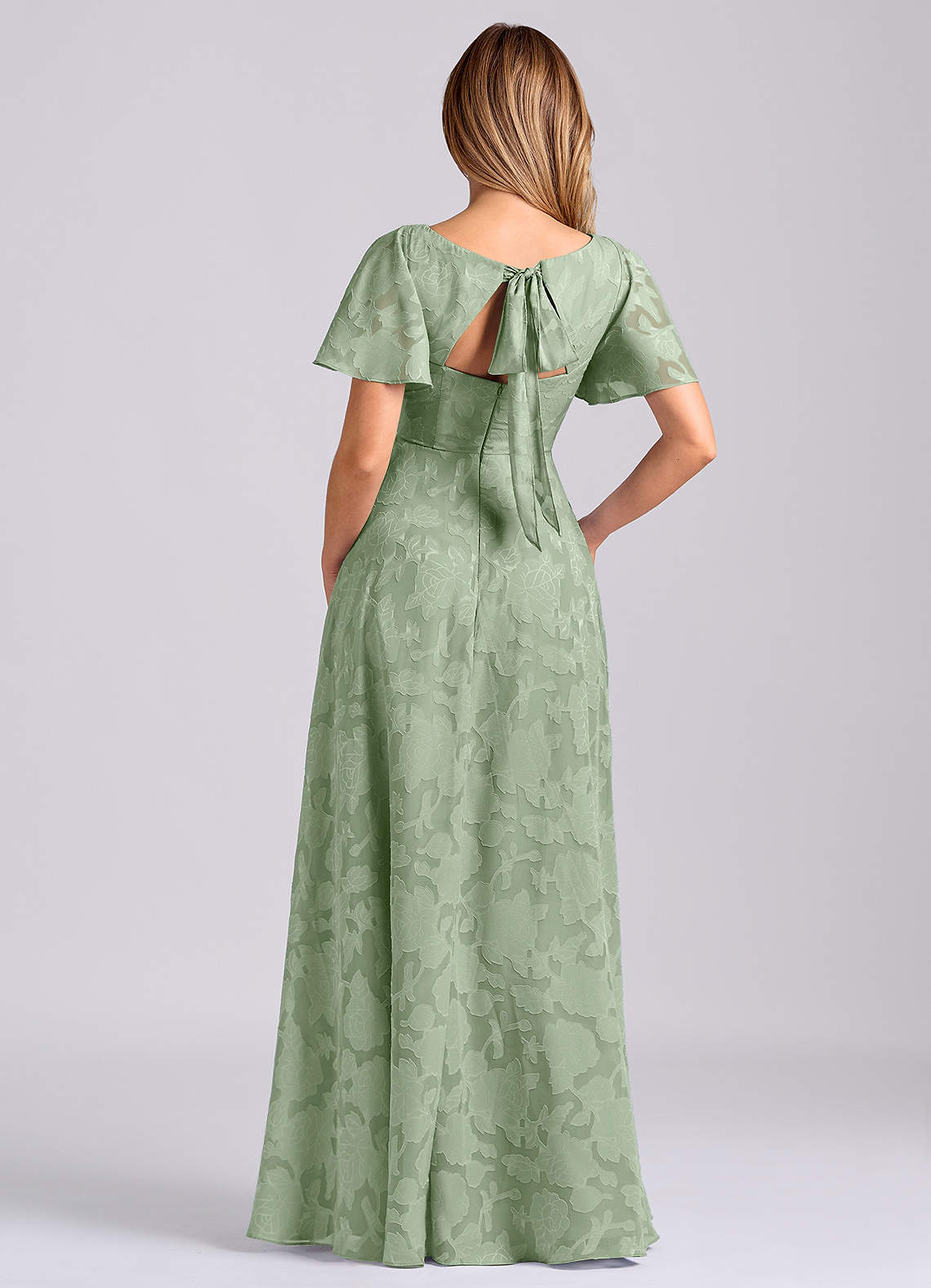 Azazie Kimber Bridesmaid Dresses Dusty Sage A-Line with Pockets Floral Burnout Dress image7