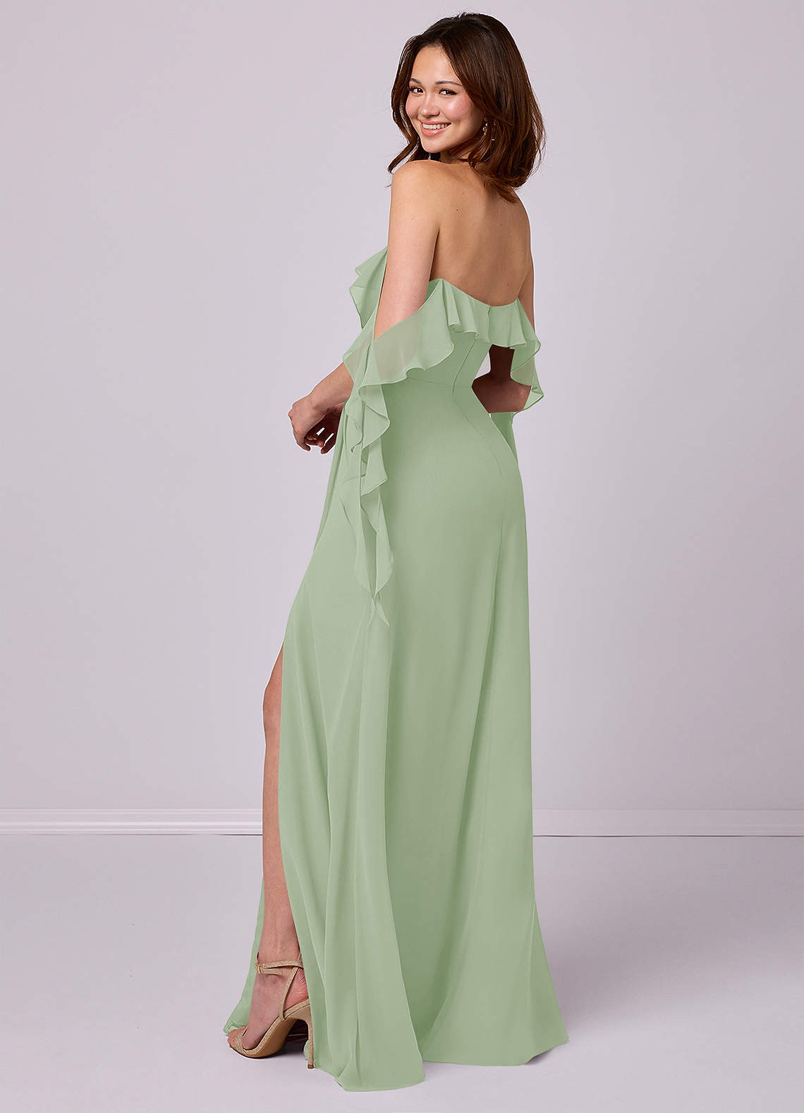Barbie ♥ Azazie Bridesmaid Dresses Dusty Sage A-Line Off the Shoulder Chiffon Convertible Dress image2
