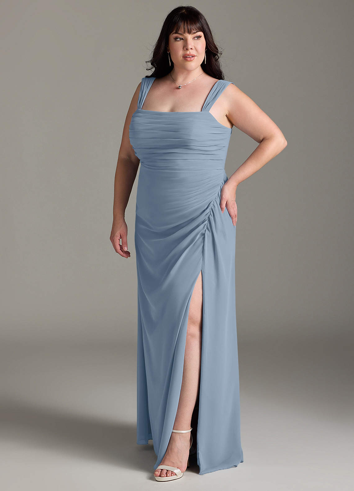 Azazie Jesaphine Bridesmaid Dresses Dusty Blue Sheath Bow Chiffon Dress image10