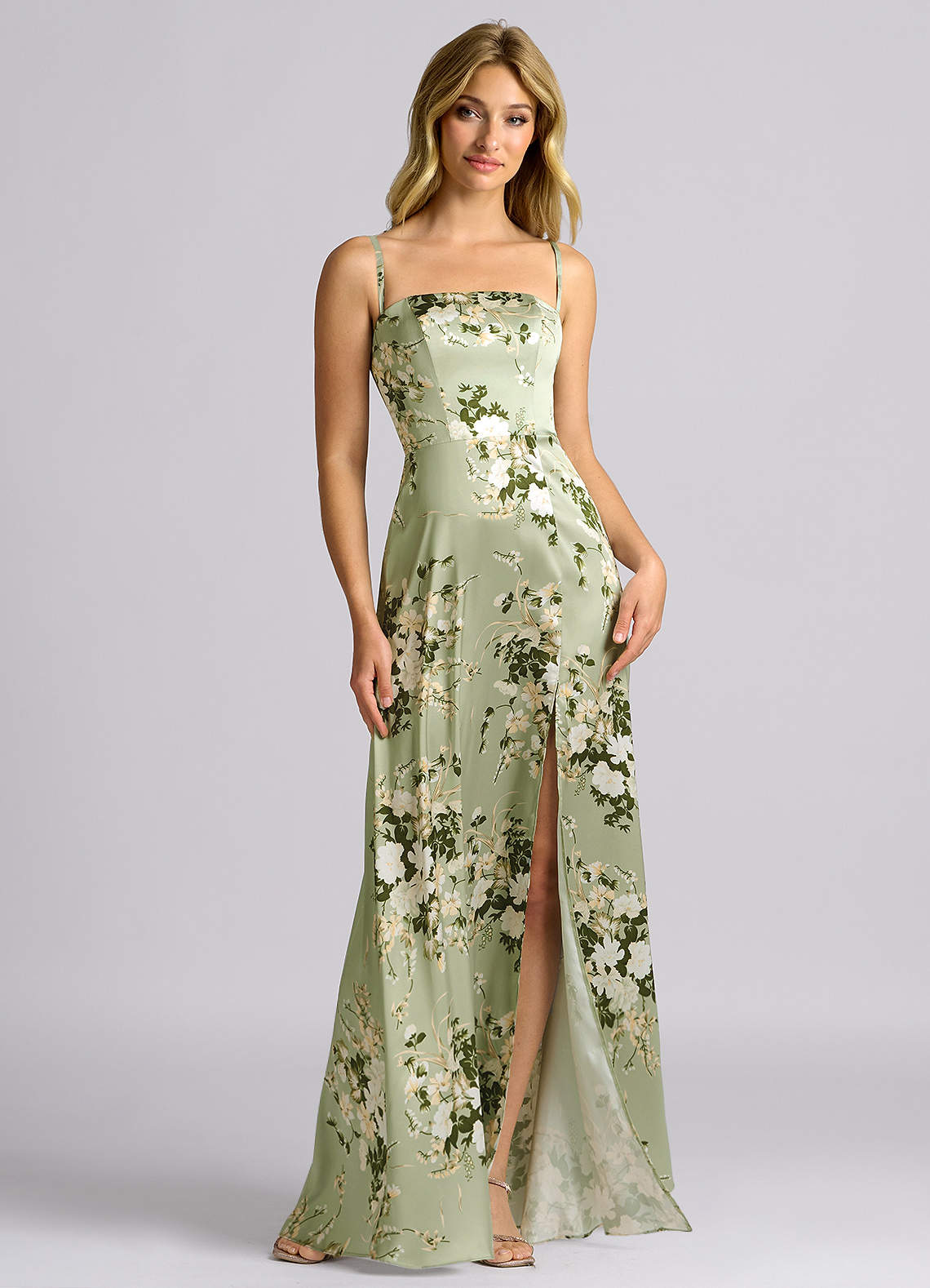 Azazie Wren Brudtärnklänningar Klä av A-Linje i Stretch Satin Axelbandslös Blommiga Rankor Konvertibel image1