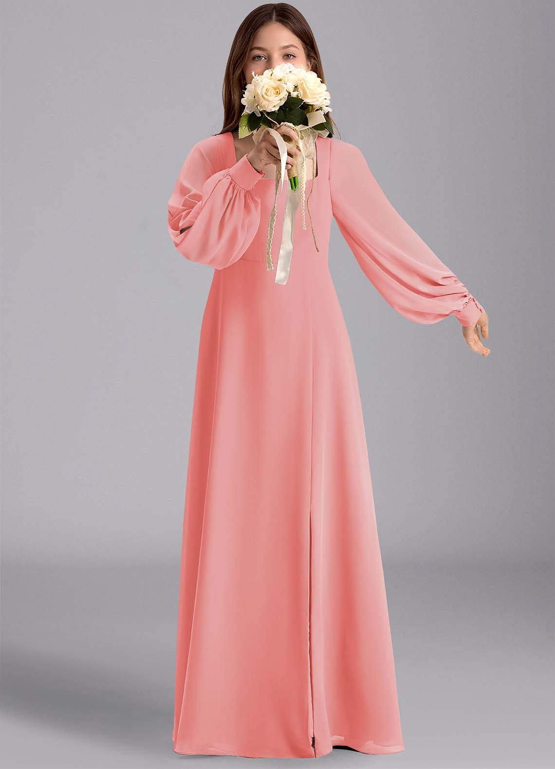 Azazie Bondi Junior Robe Trapèze en Mousseline de soie Blouson Corail image1