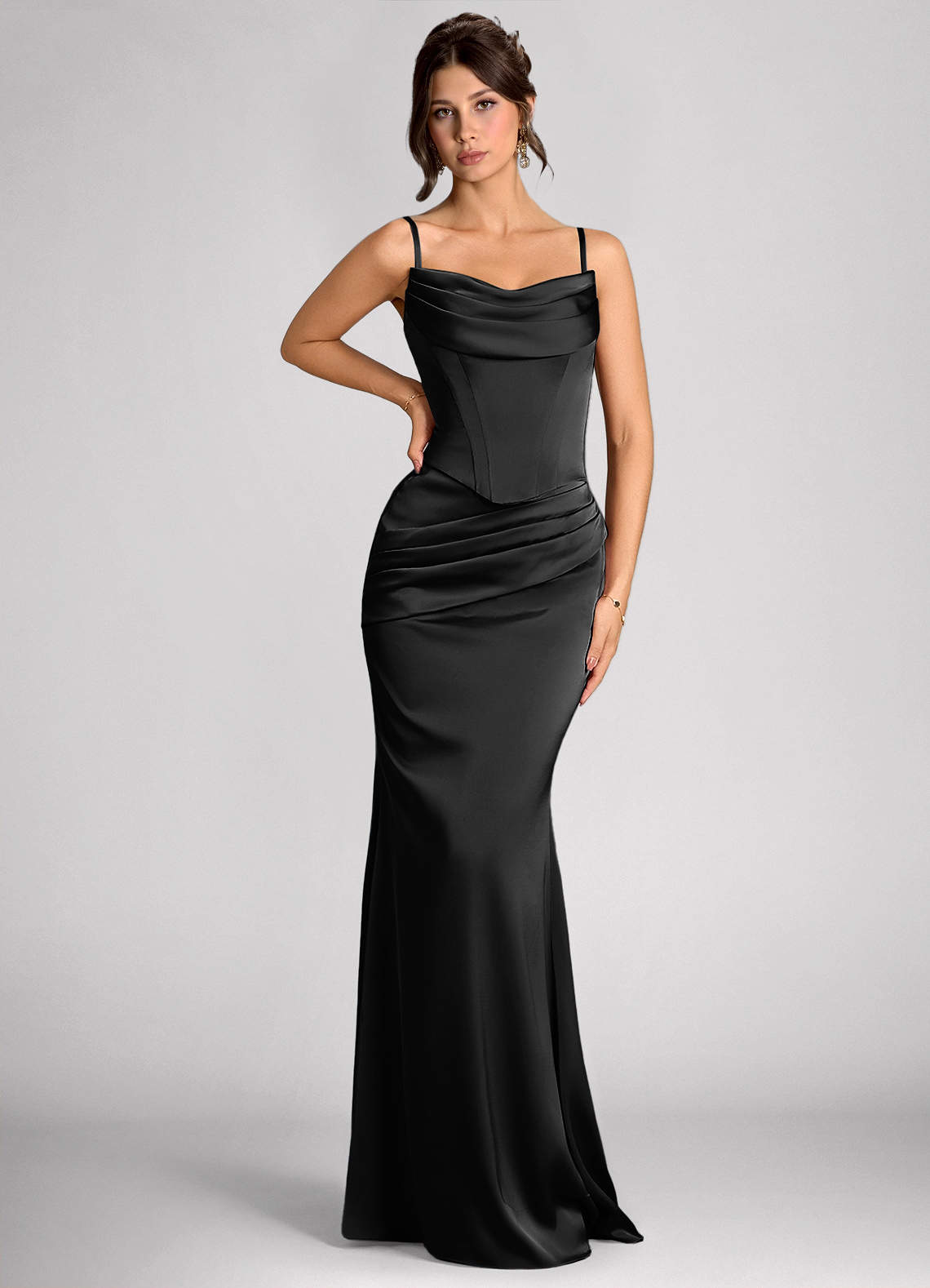 Calista Black Luminous Satin Maxi Dress image4
