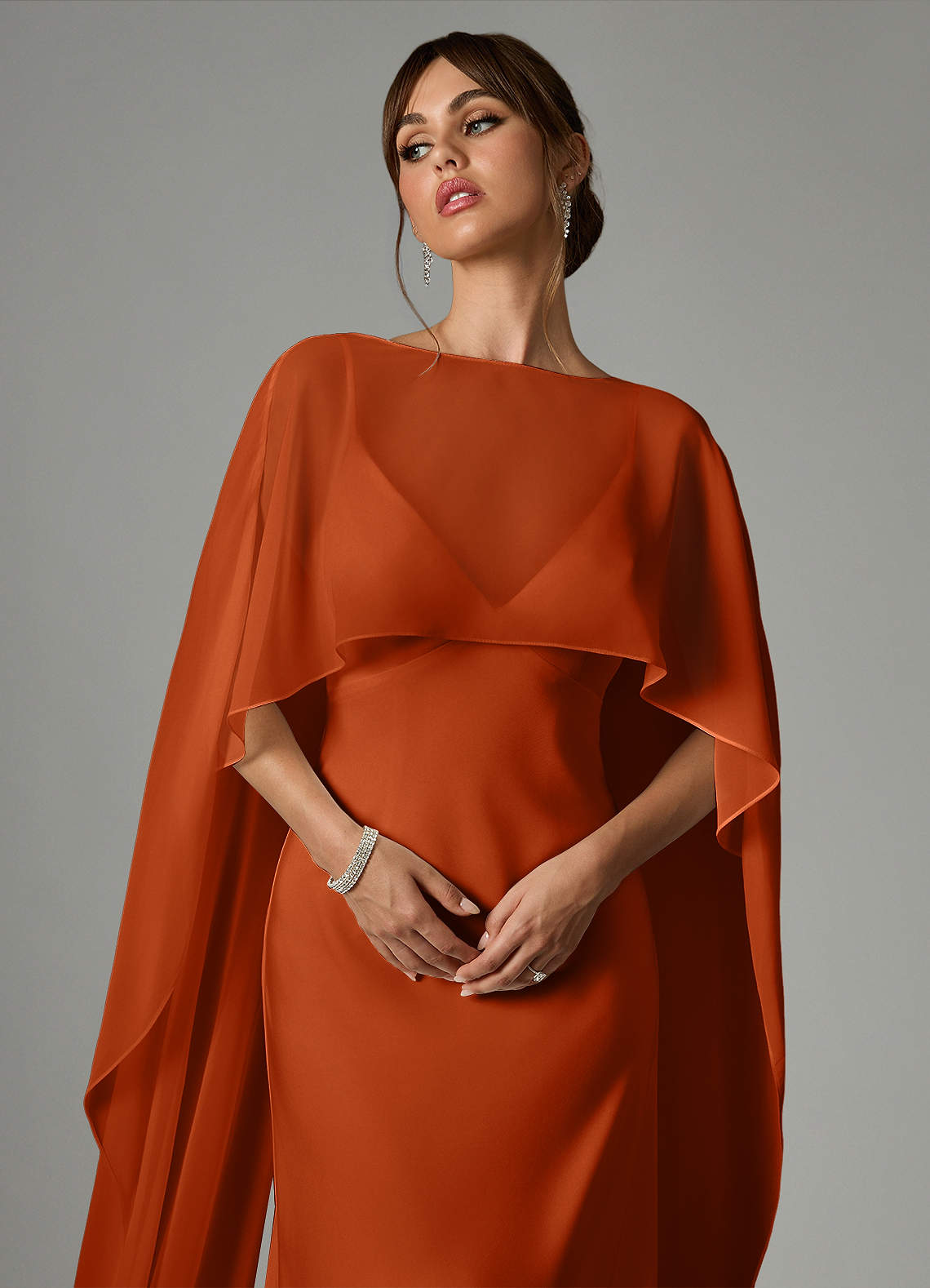 Azazie Stefania Robes de demoiselle d'honneur Robe Trapèze en Satin extensible Orange Brûlée image4