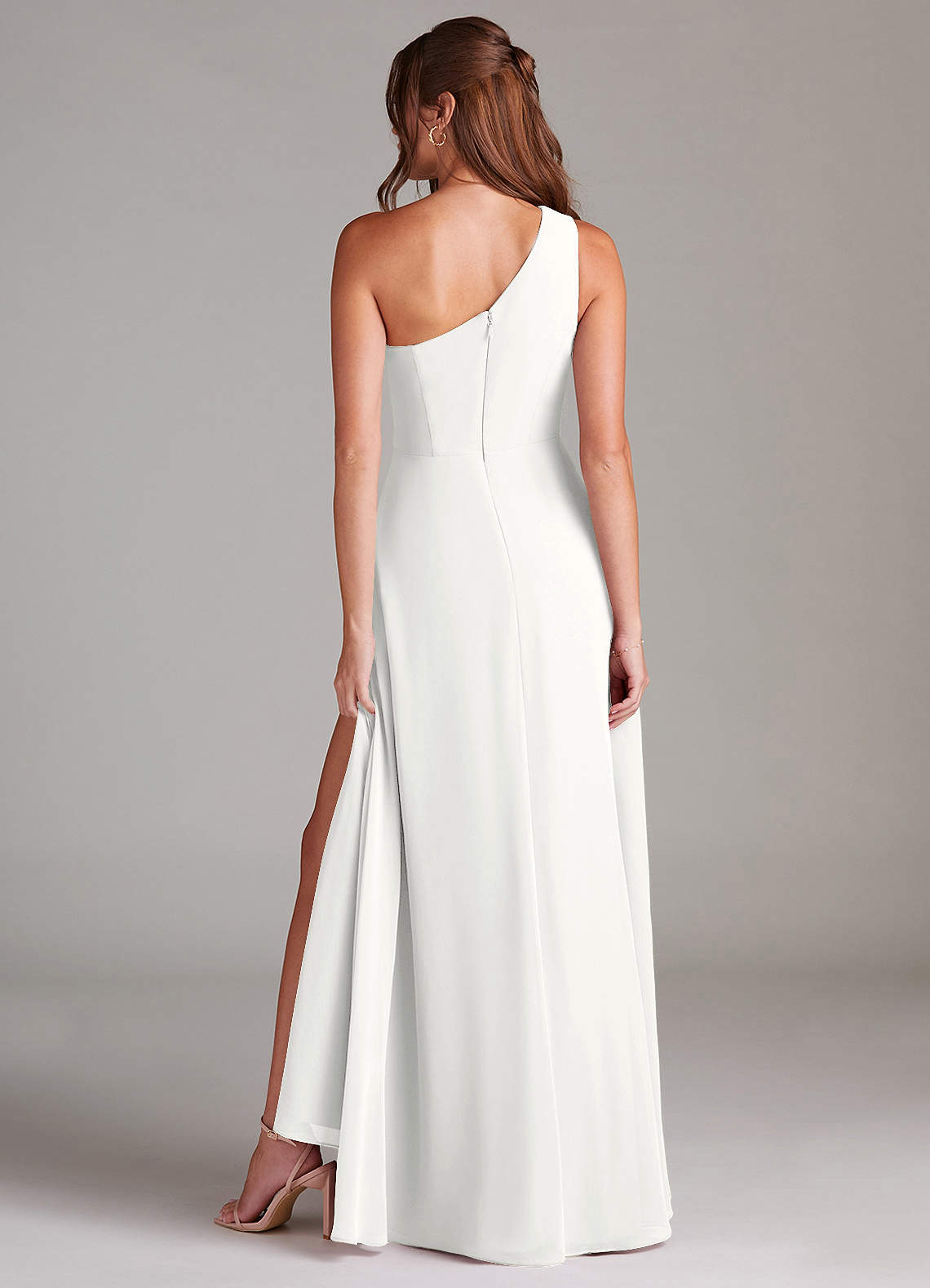Azazie Brooke Jurken voor bruidsmeisjes Jurk van Chiffon met A-lijn One-shoulder Wit image6