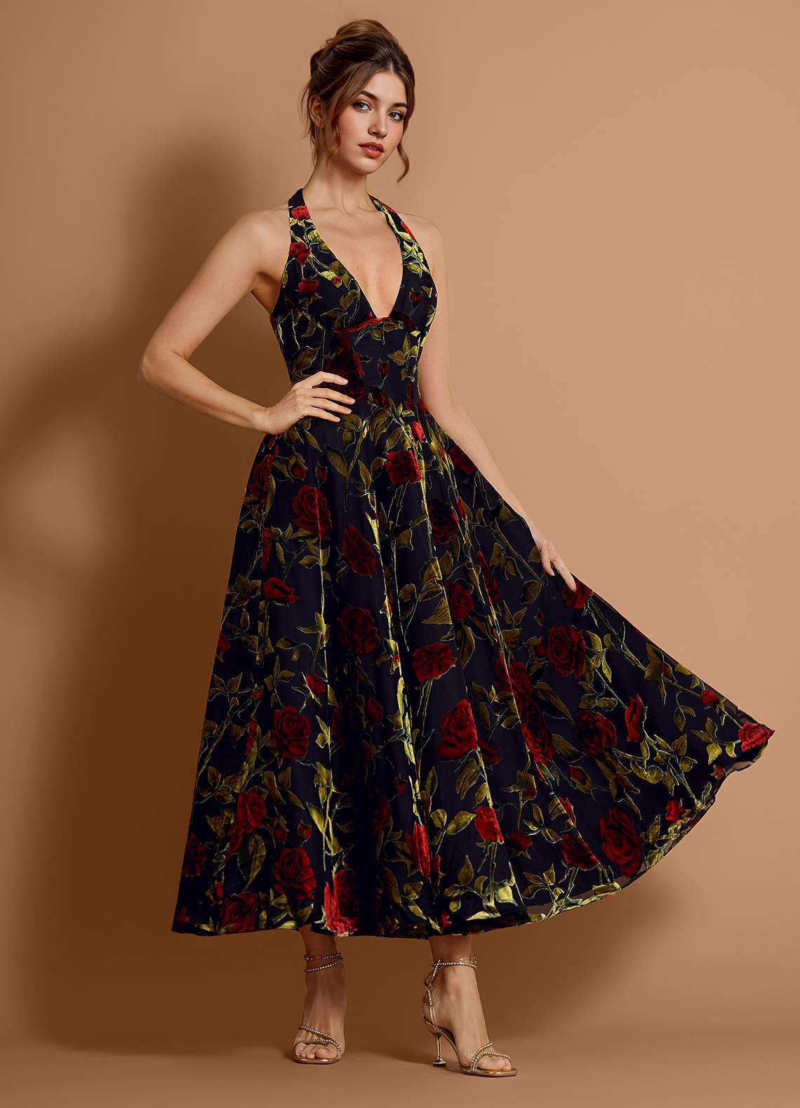 Anouk Black Multi Midi Dress | Azazie CA