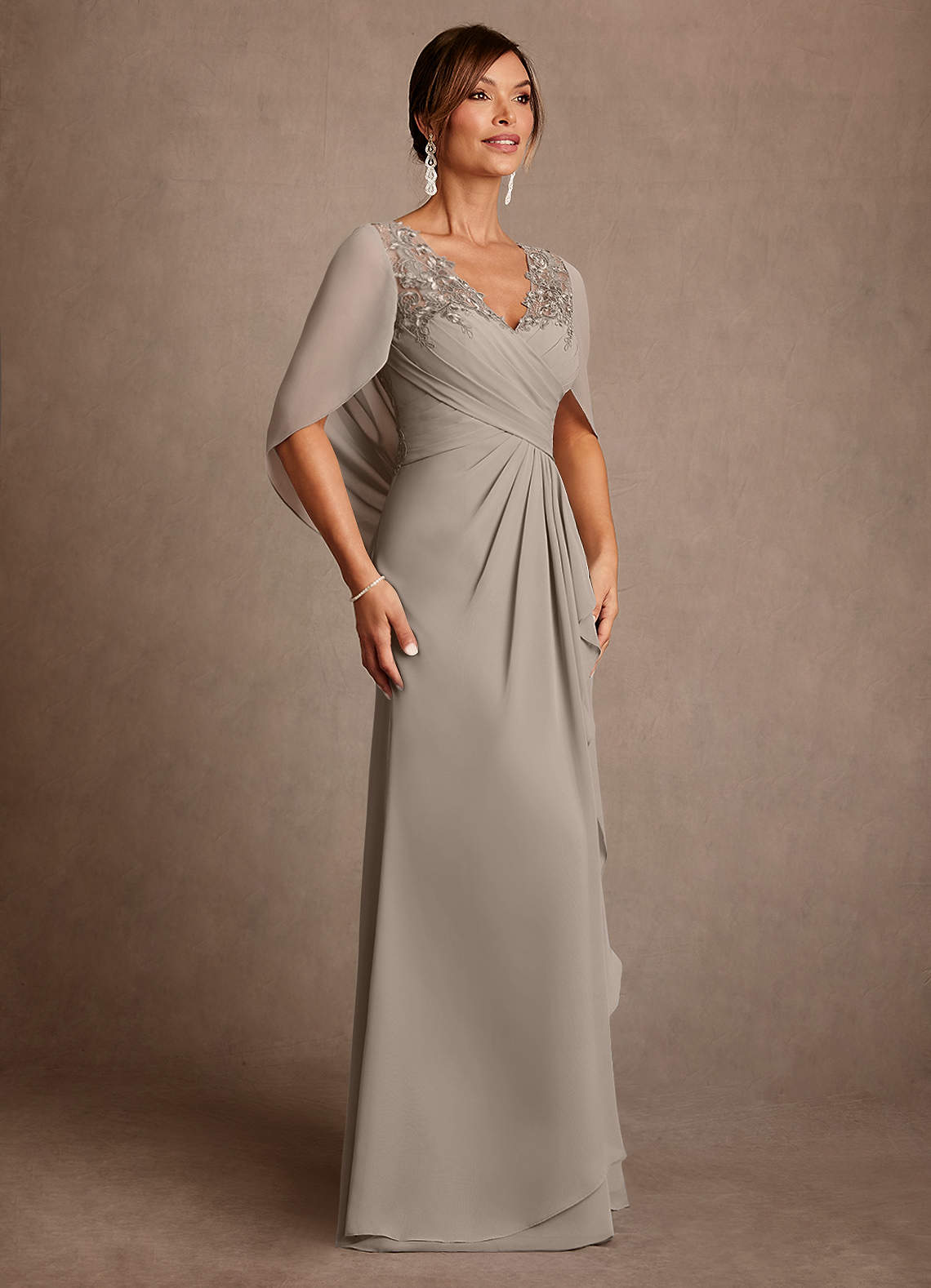 Azazie Santa Clara Kleider für die Brautmutter A-Linie Spitze Kleid Taupe image2