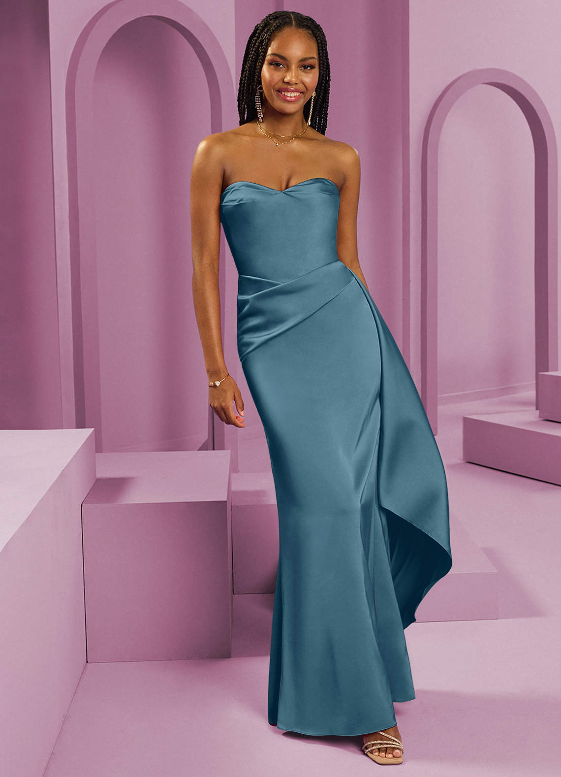 Barbie ♥ Azazie Vestidos de madrinha de casamento Vestido Bermudas de Cetim elástico de Bainha com Sem alças image1