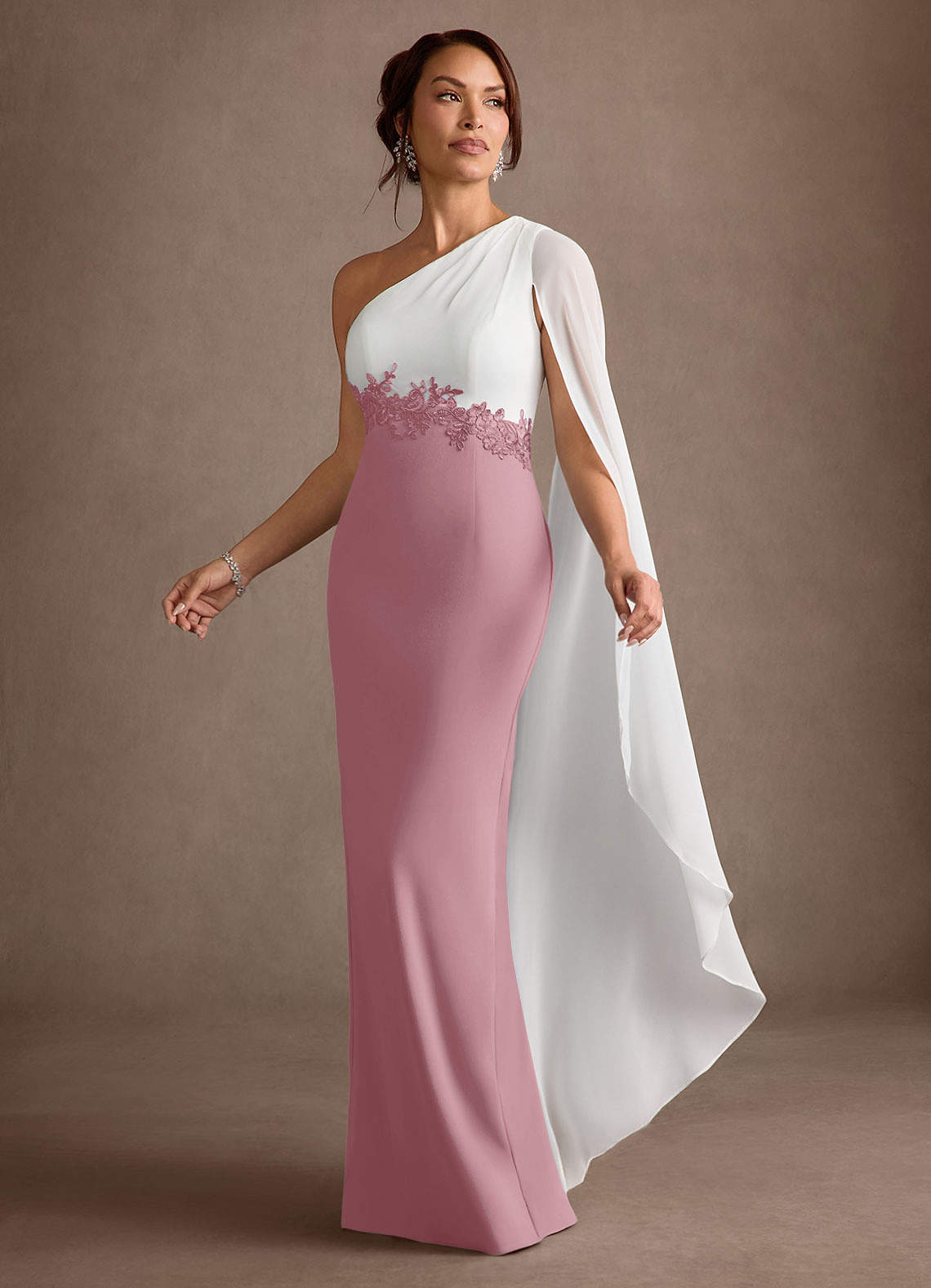 alexandra bridesmaid dresses Azazie Vintage Mauve Sheath One Shoulder Stretch Crepe Dress Size:33W x 30L