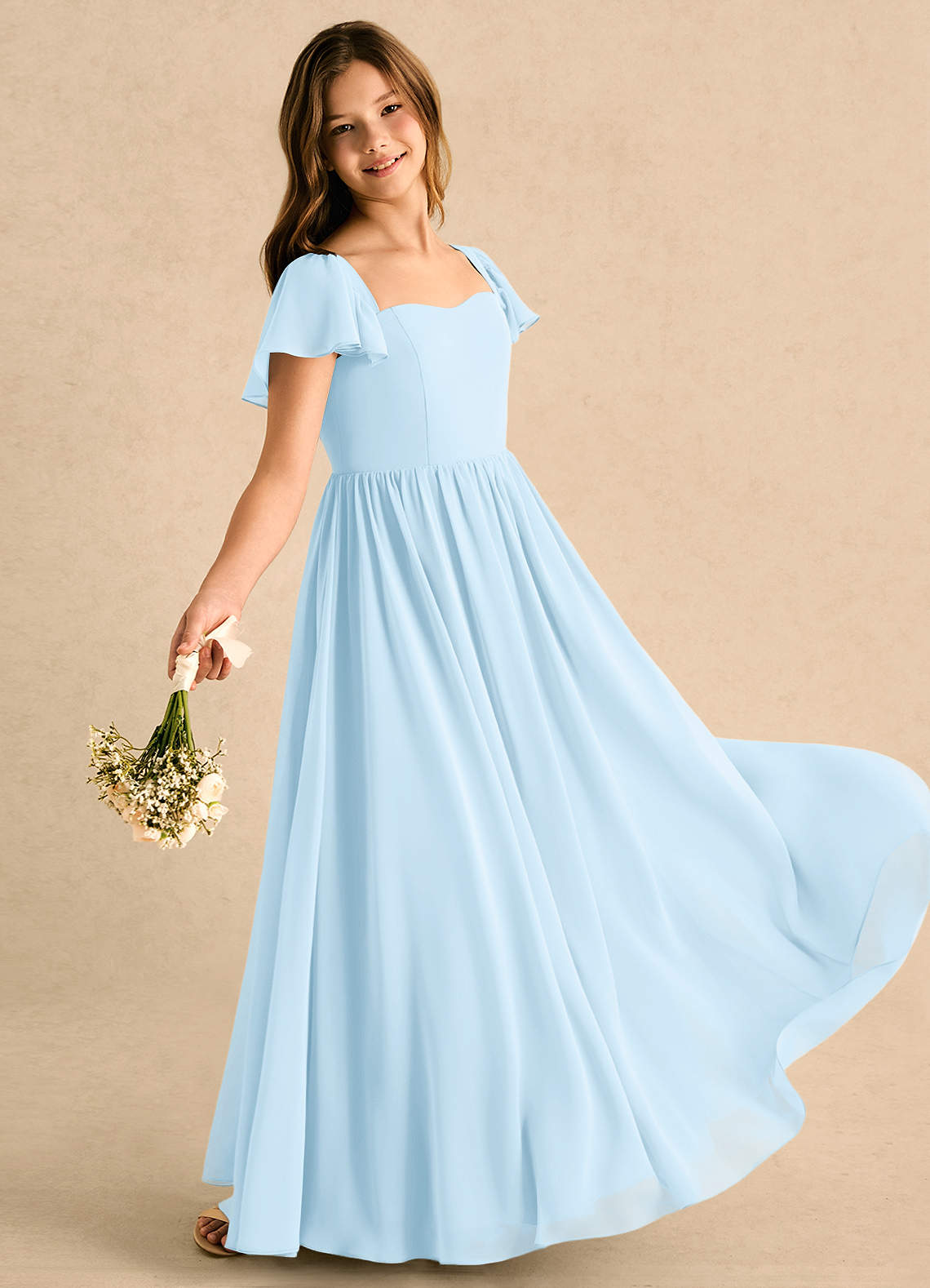 formal girls blue dress Azazie A-Line/Princess Sweetheart Floor-Length Chiffon Girl Dresses light blue dress for girls 10-12