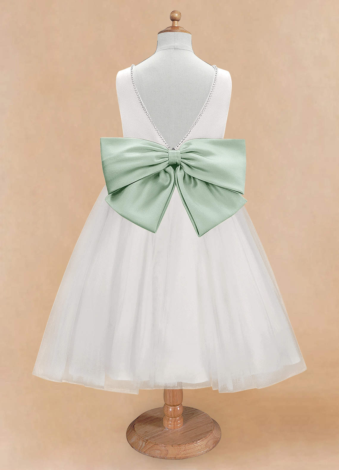 Azazie Seline Flower Girl Dresses Ivory Agave A-Line Bow Tulle Dress image6