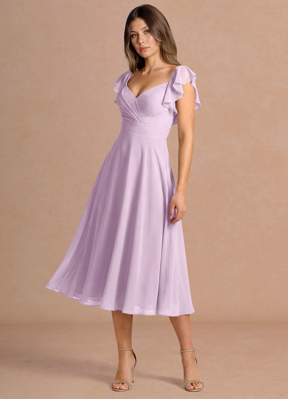 cocktail dress lilac Azazie Sweetheart A-Line Ruffles Midi Dresses in Frosted attribute:sleeves:Sleeveless The fitted silhouette hugs SIZE:18 Topshop bias cut ruched Maxi dress