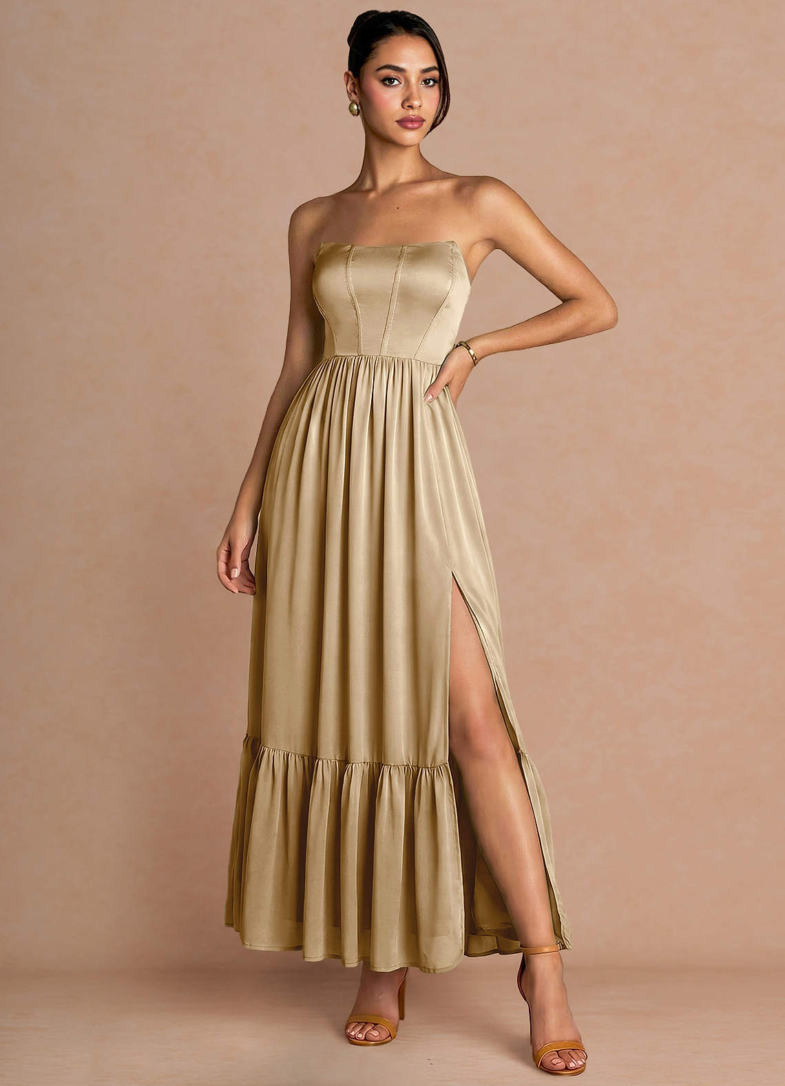 chiffon dress tiered Ruffle Evening Gown Perfect for garden parties Oak Formal Gown Navy Blue Color:Ivory/Lilac*