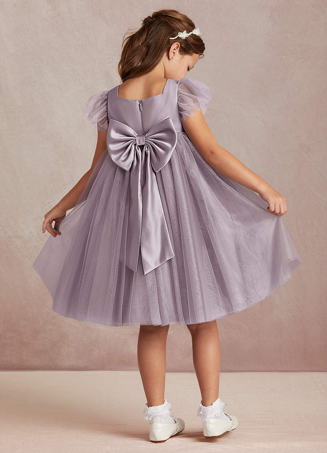 Azazie Kalio Flower Girl Dresses Dusk A-Line with Sleeves Tulle Dress image1