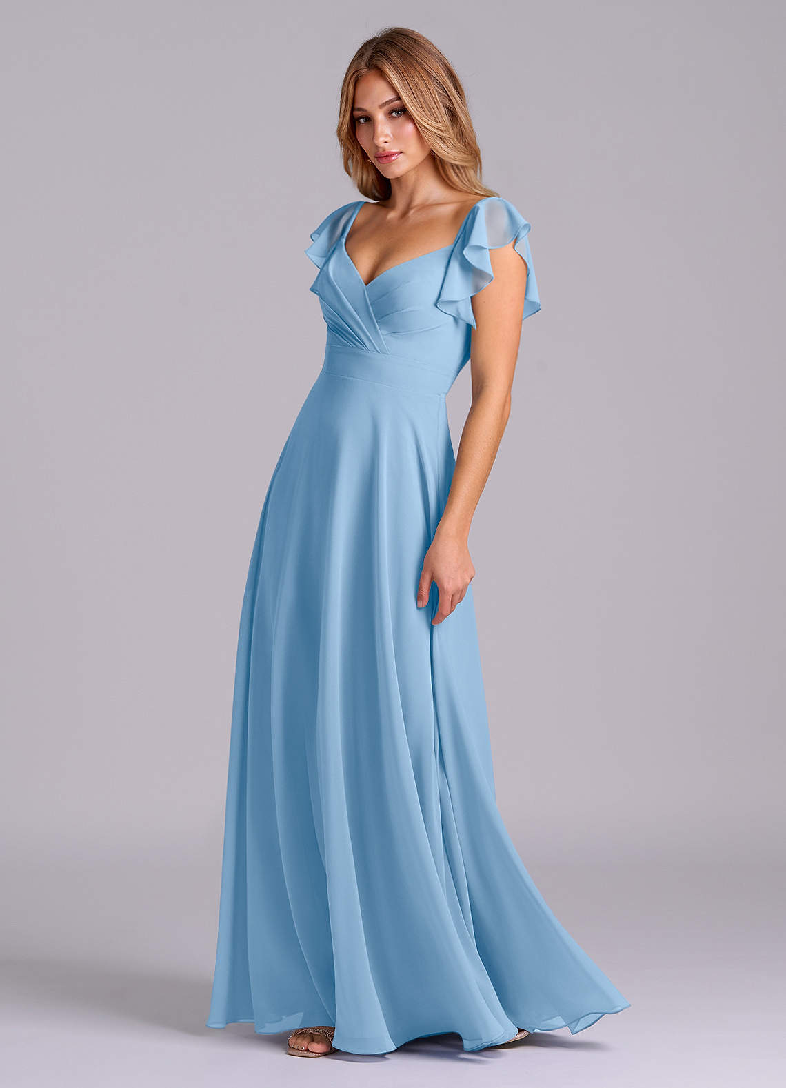 Azazie Leilani Bridesmaid Dresses Powder Blue A-Line Pleated Chiffon Dress image3