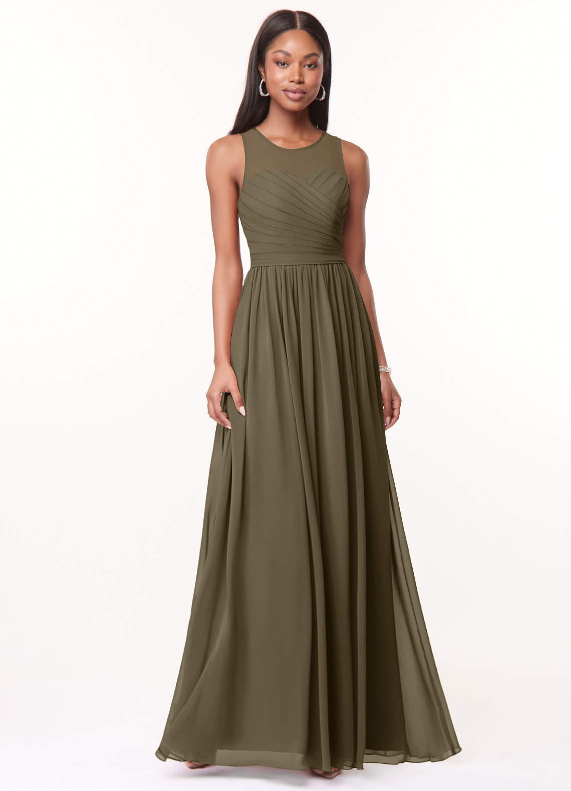 Azazie Nina Abiti da Damigella Abito A-Line in Chiffon Plissettato Willow Green image1