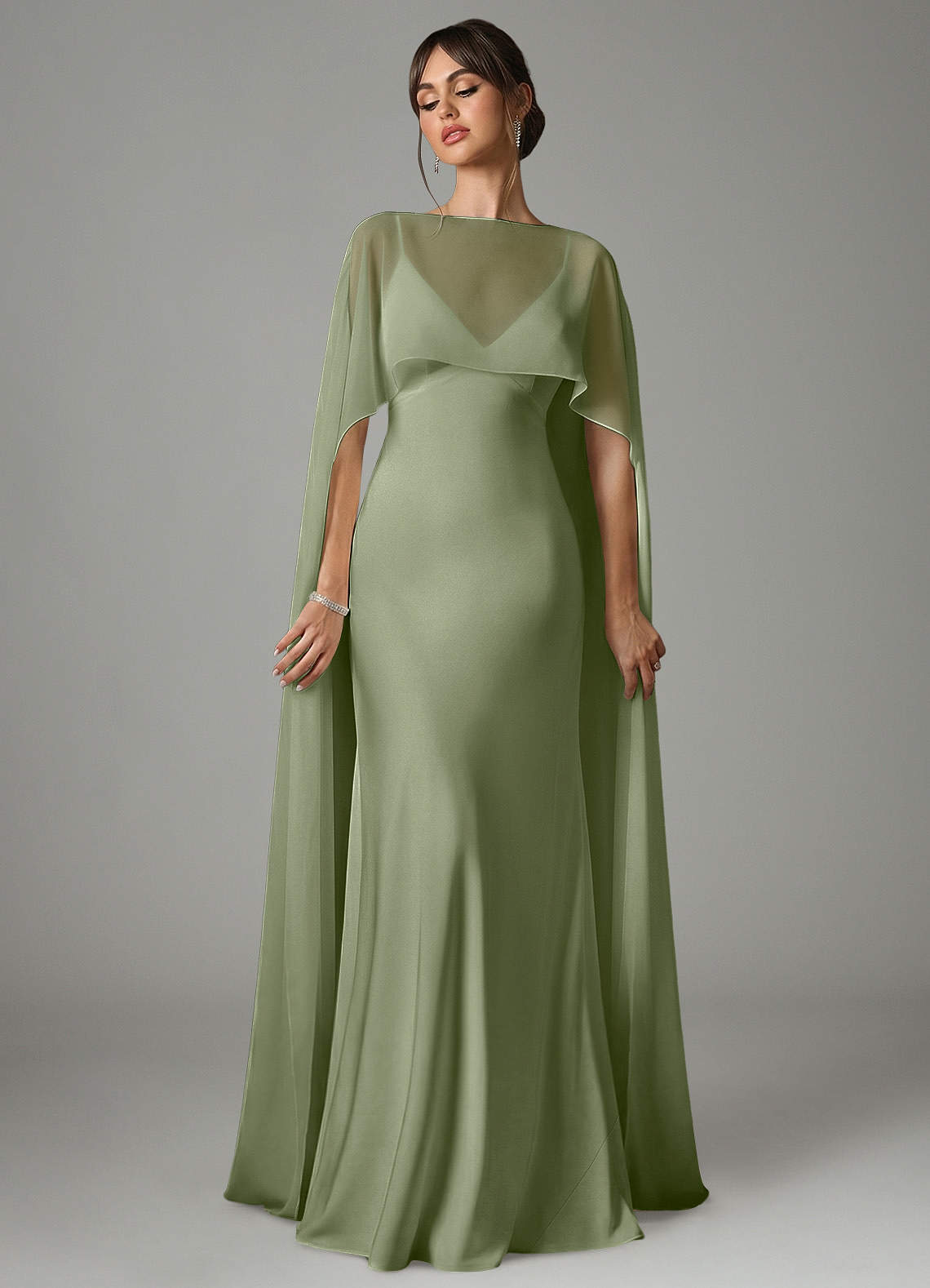 pistachio green satin dress Azazie Stefania link-moonlight-sequin-draped-long-sleeve-gown