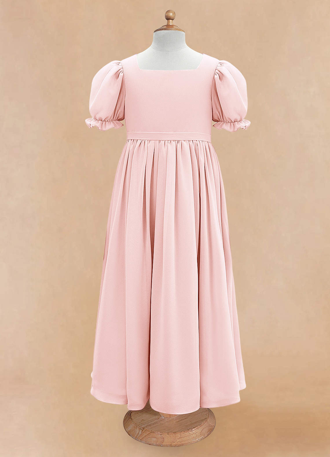 Azazie Joss Flower Girl Dresses Blushing Pink A-Line with Sleeves Chiffon Dress image4