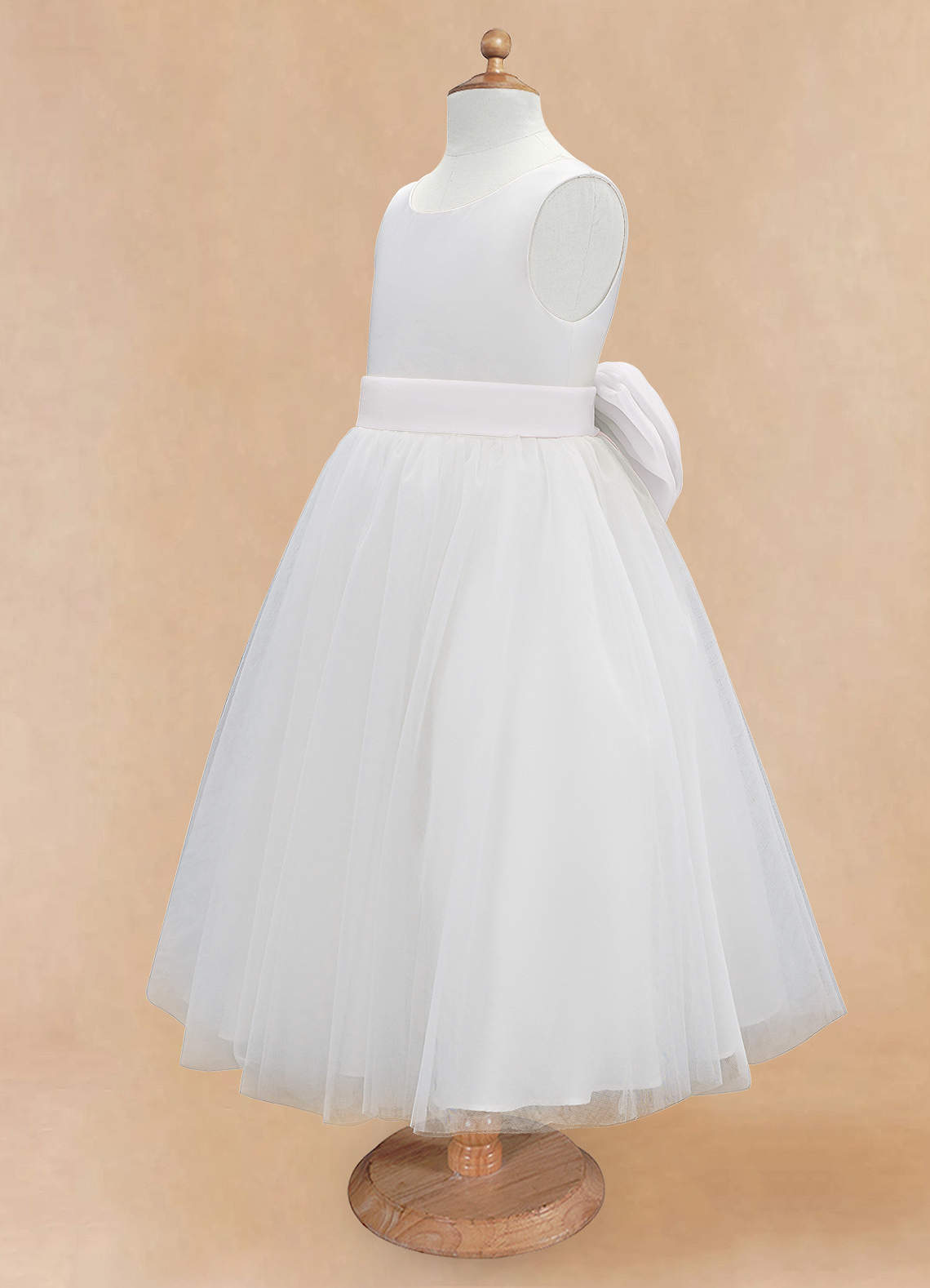 Azazie Kavi Flower Girl Dresses White A-Line Bow Matte Satin Dress image8