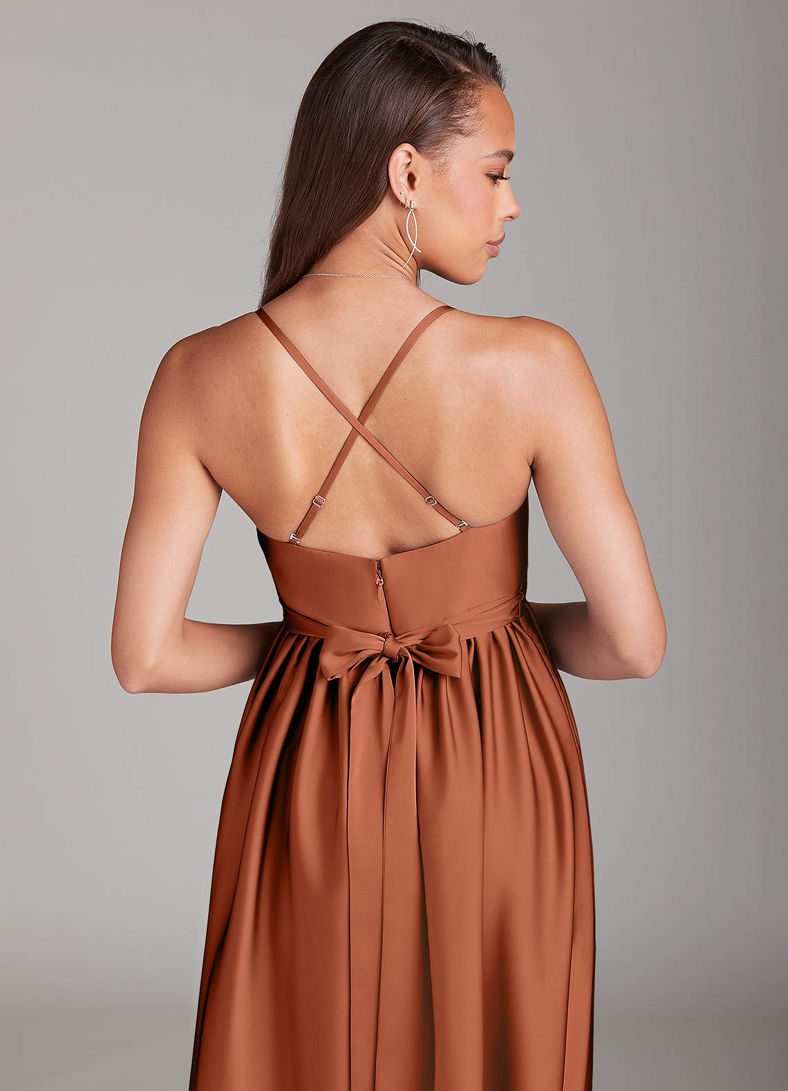 Azazie Llana Maternity Bridesmaid Dresses A-Line Stretch Satin Floor-Length Dress with Pockets image3