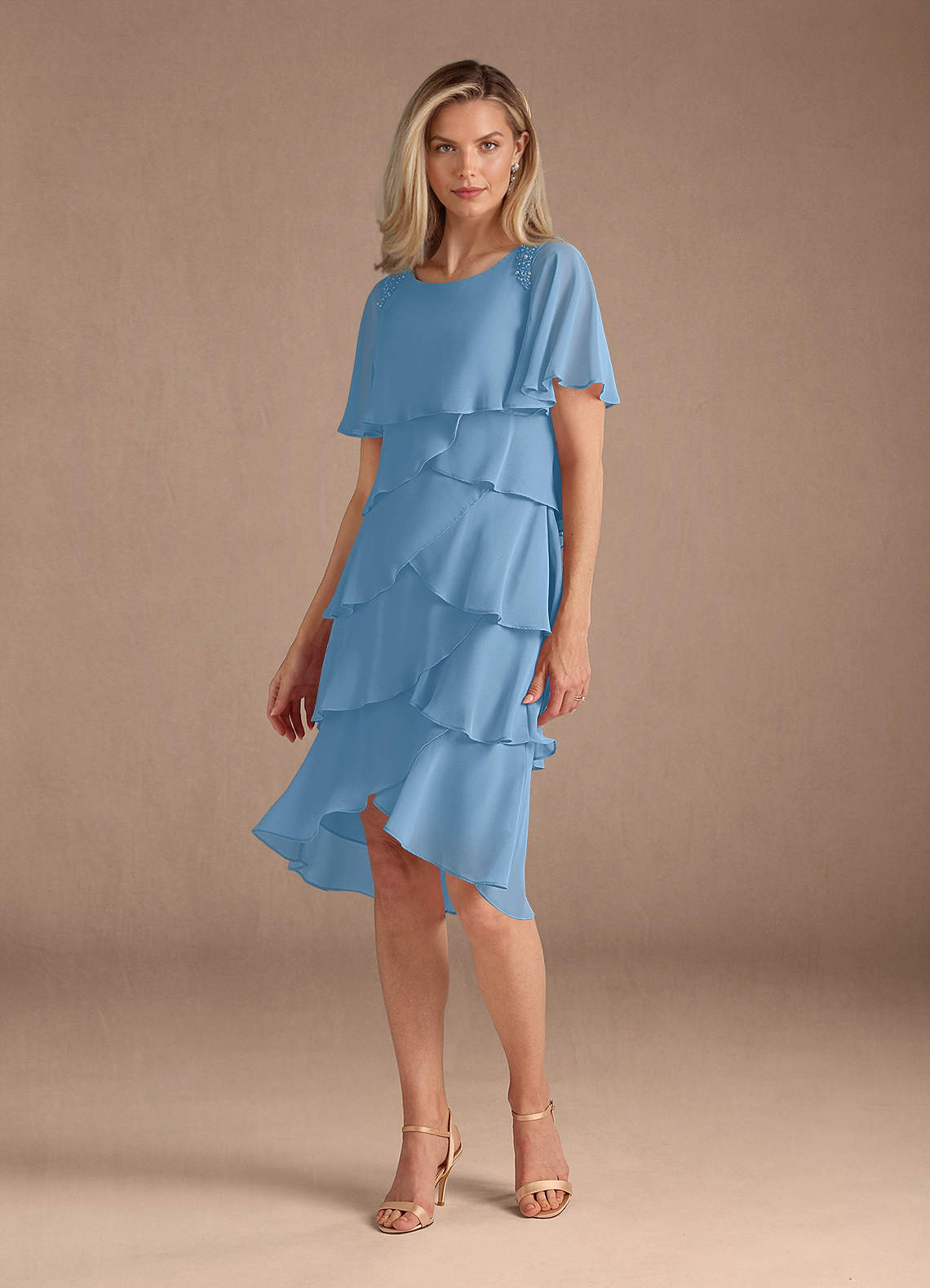 Azazie Rita Mother of the Bride Dresses Steel Blue A-Line Scoop Beaded Chiffon Dress image1