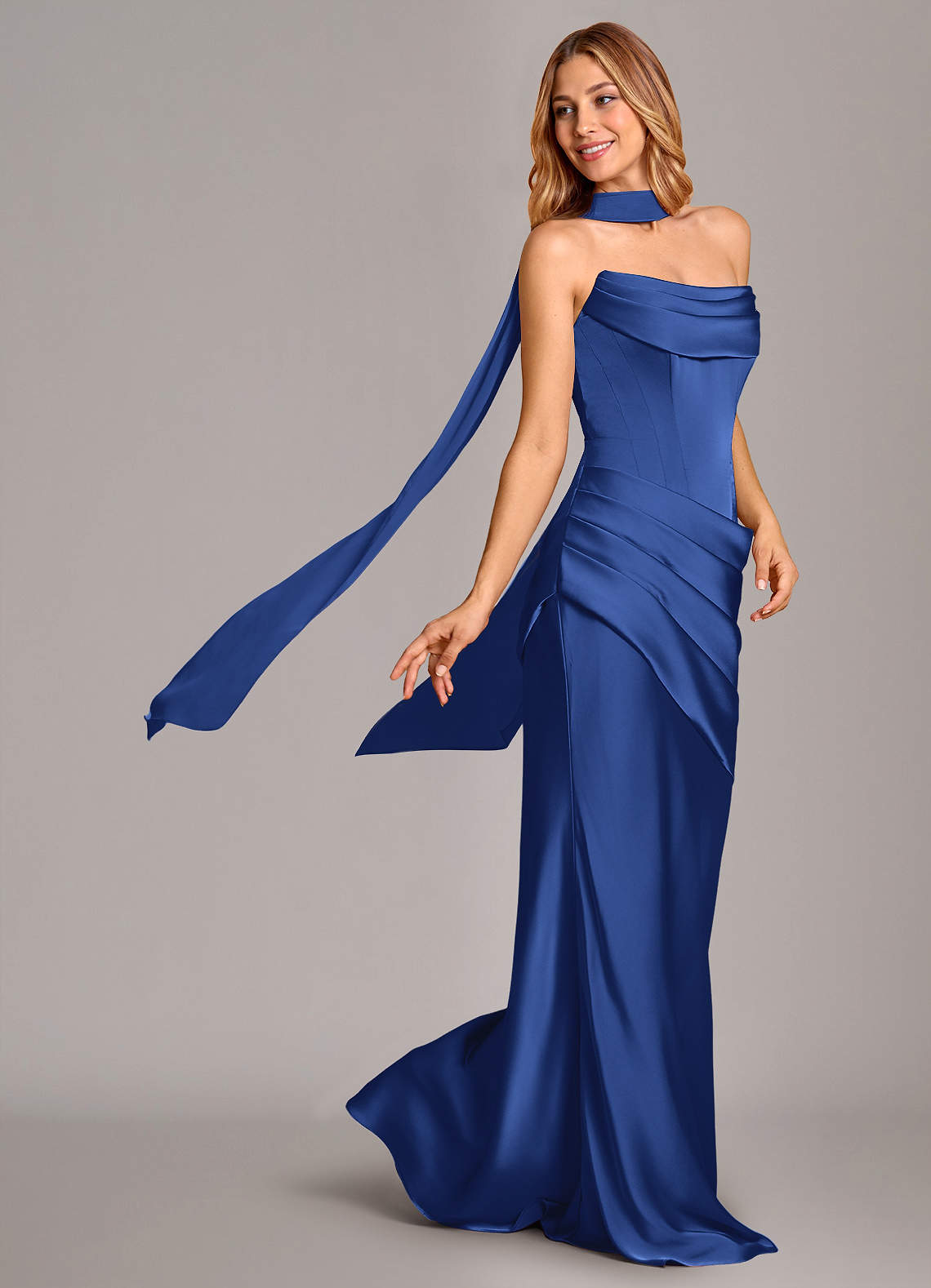 Azazie Pelagia Brudtärnklänningar Klä av Sjöjungfru i Stretch Satin Korsett Kungsblå Konvertibel image1